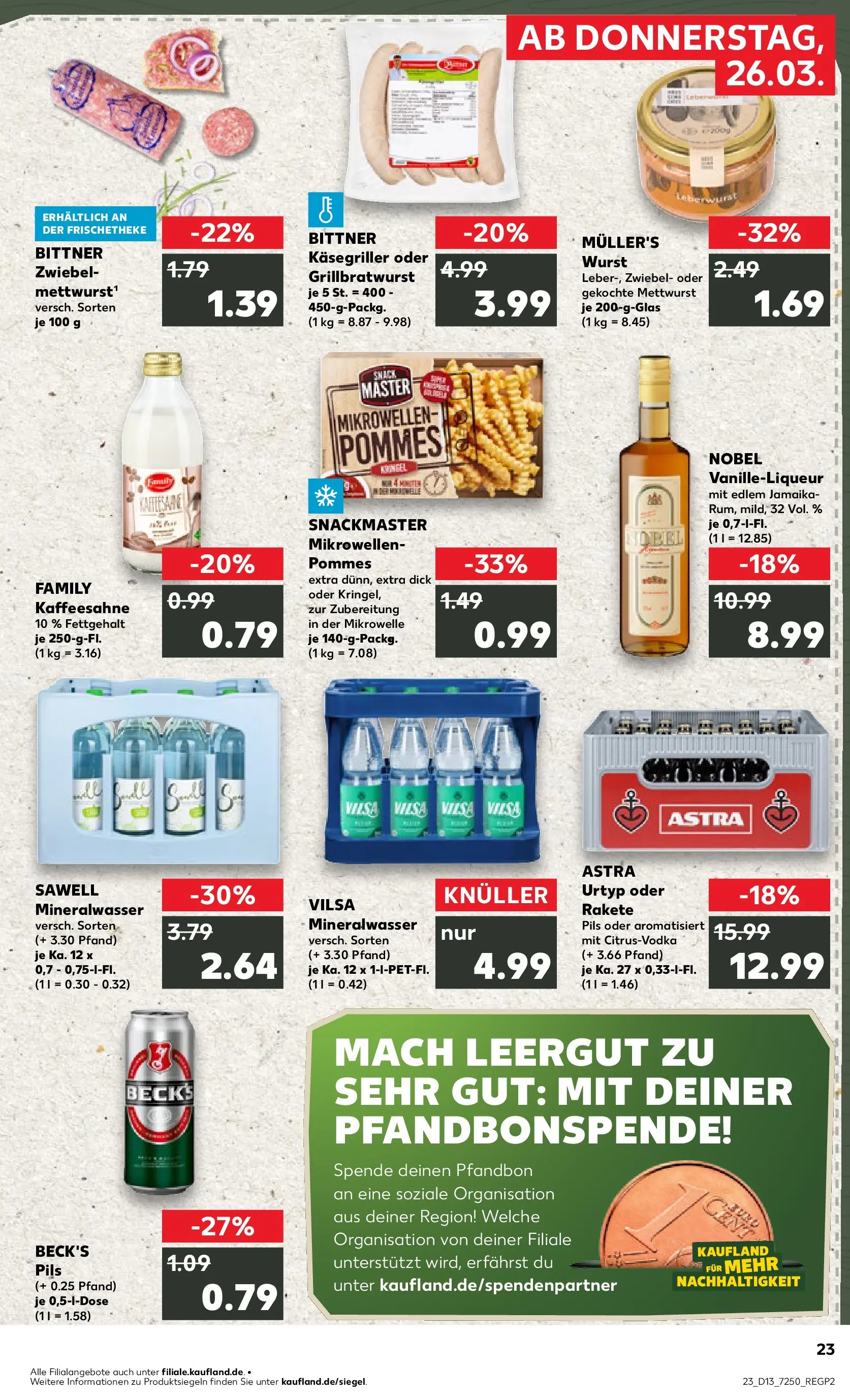 Prospekt Kaufland ab 26.03.2026 » Angebote Online zum Blättern | Seite: 23 | Produkte: Pommes, Astra, Mineralwasser, Wurst