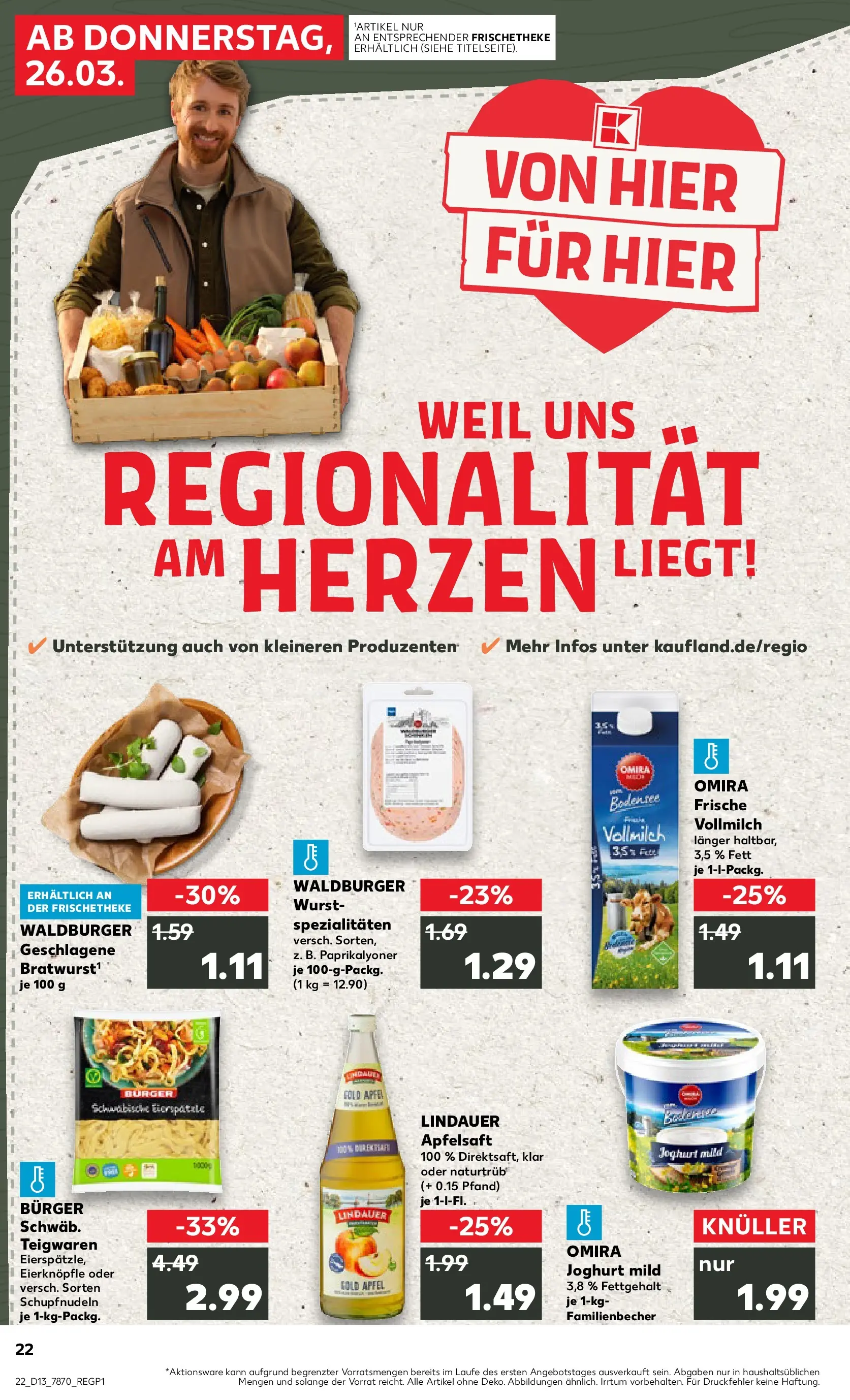 Prospekt Kaufland ab 26.03.2026 » Angebote Online zum Blättern | Seite: 22 | Produkte: Joghurt, Burger, Apple, Wurst