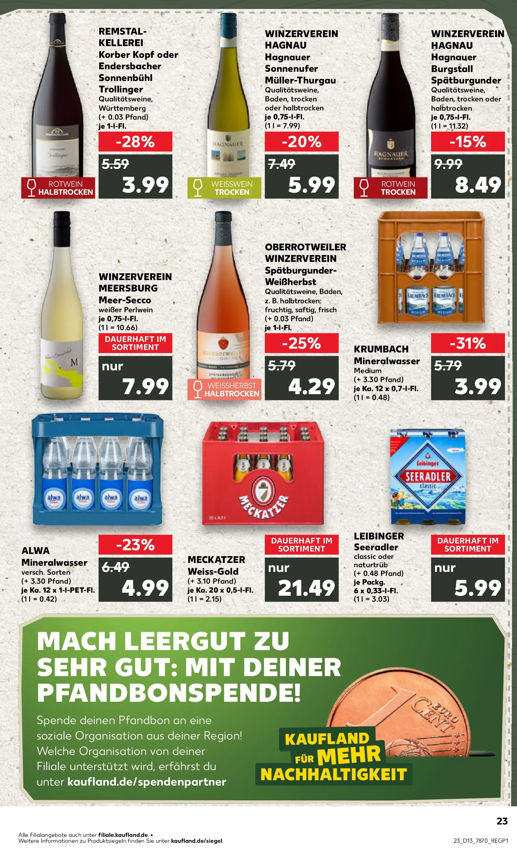 Prospekt Kaufland ab 26.03.2026 » Angebote Online zum Blättern | Seite: 23 | Produkte: Weißwein, Rotwein, Mineralwasser