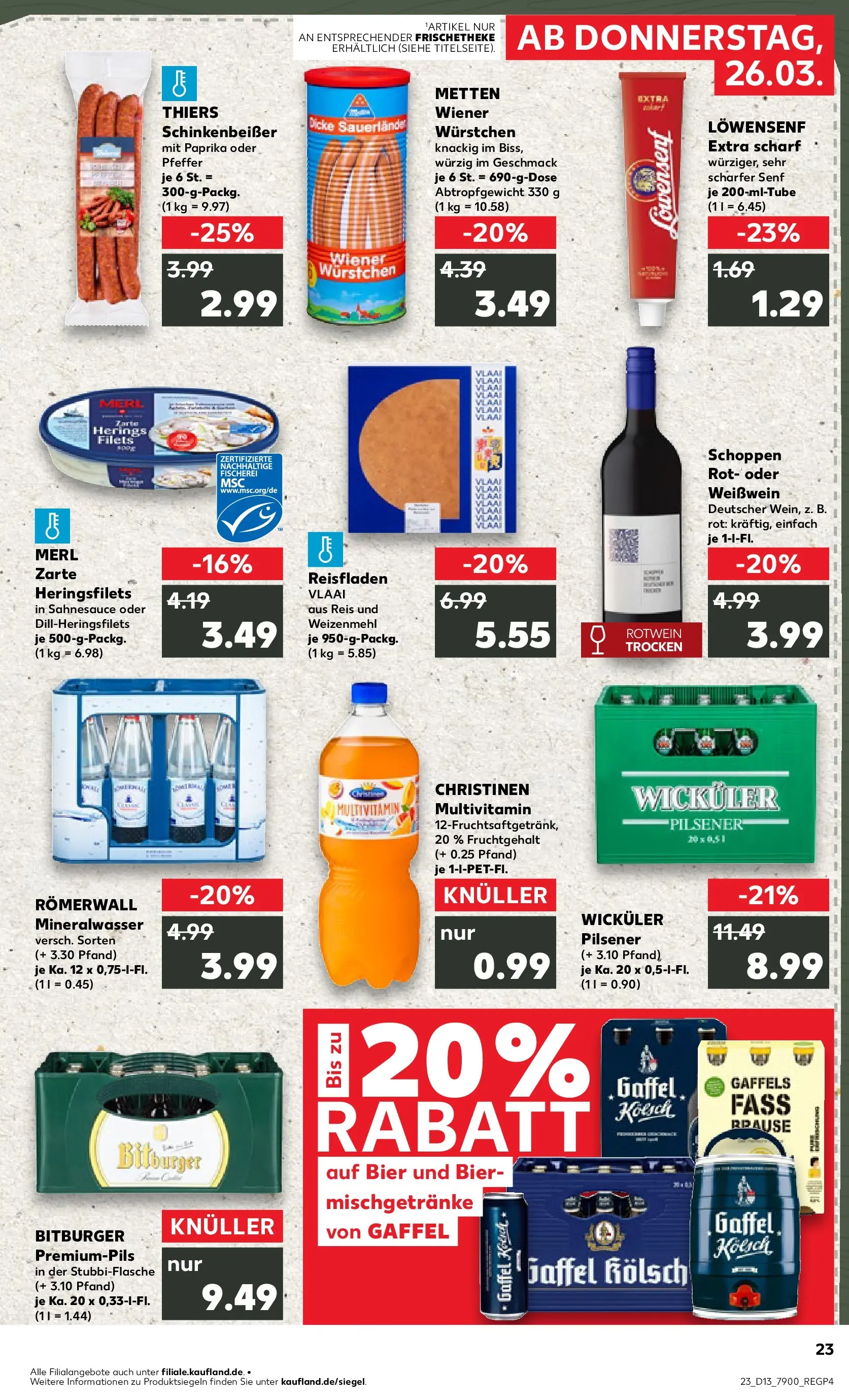 Prospekt Kaufland ab 26.03.2026 » Angebote Online zum Blättern | Seite: 23 | Produkte: Bitburger, Rotwein, Pfeffer, Reis
