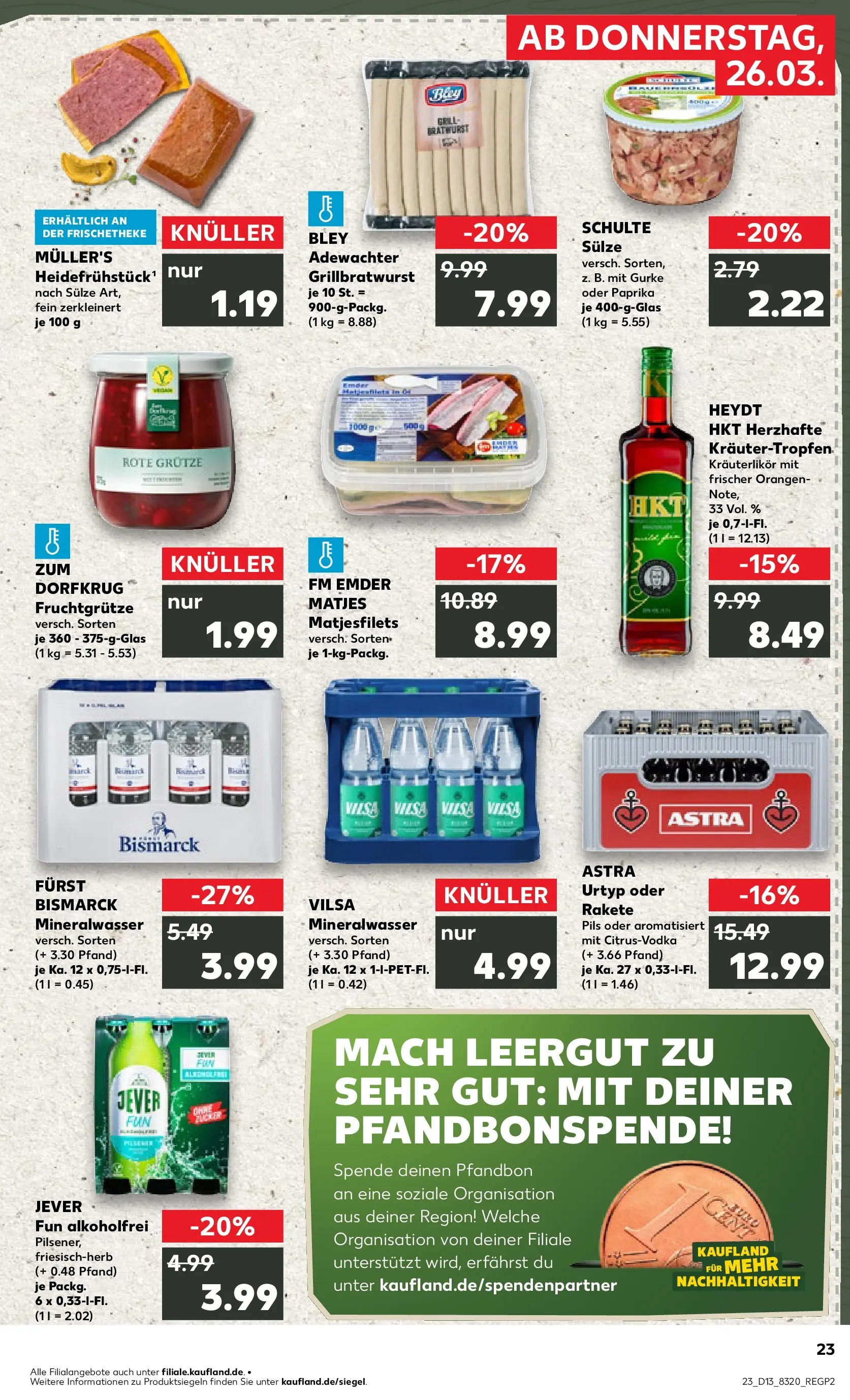 Prospekt Kaufland ab 26.03.2026 » Angebote Online zum Blättern | Seite: 23 | Produkte: Pils, Bratwurst, Orangen, Mineralwasser