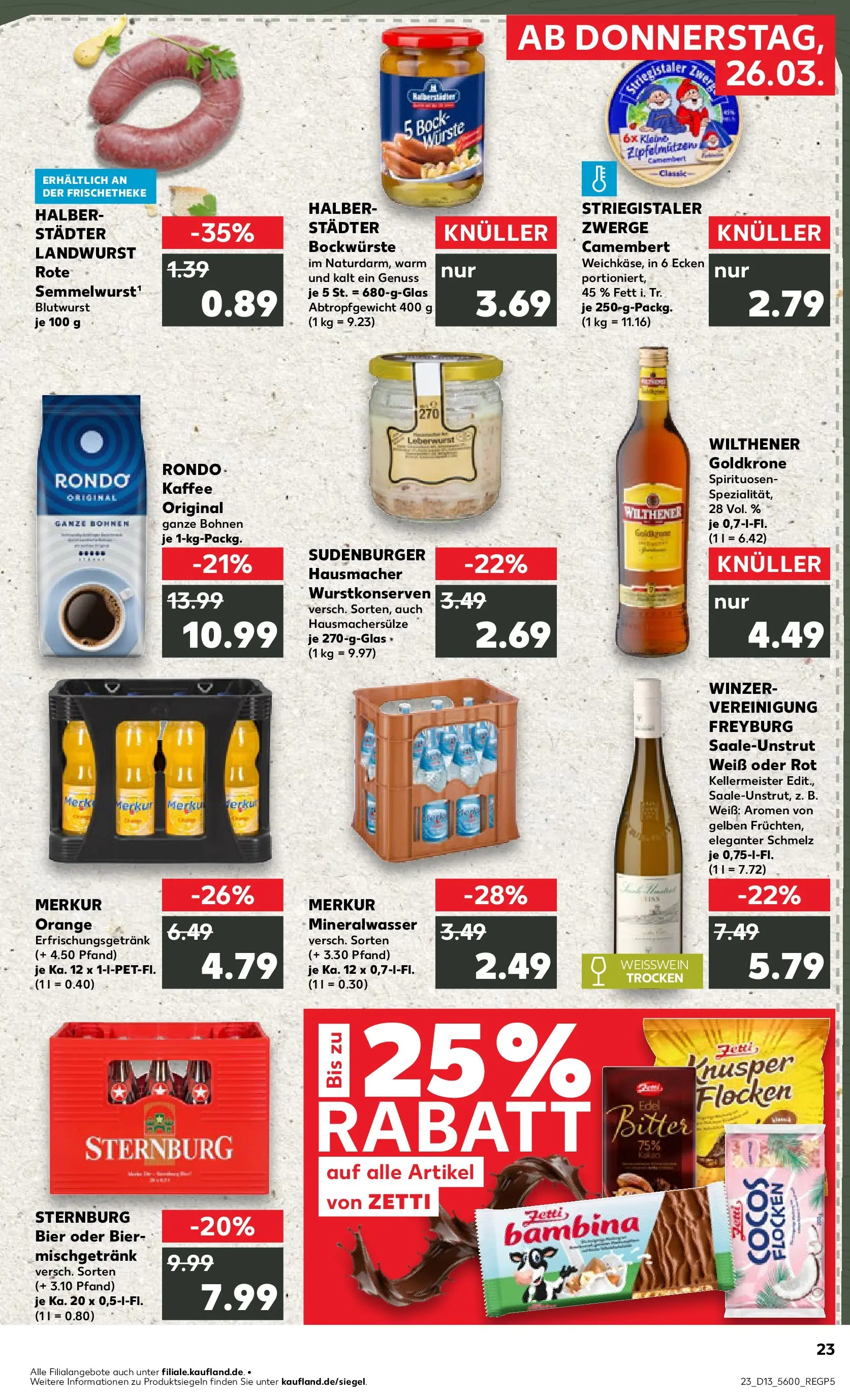 Prospekt Kaufland ab 25.03.2026 » Angebote Online zum Blättern | Seite: 23 | Produkte: Wilthener, Kaffee, Weißwein, Flocken