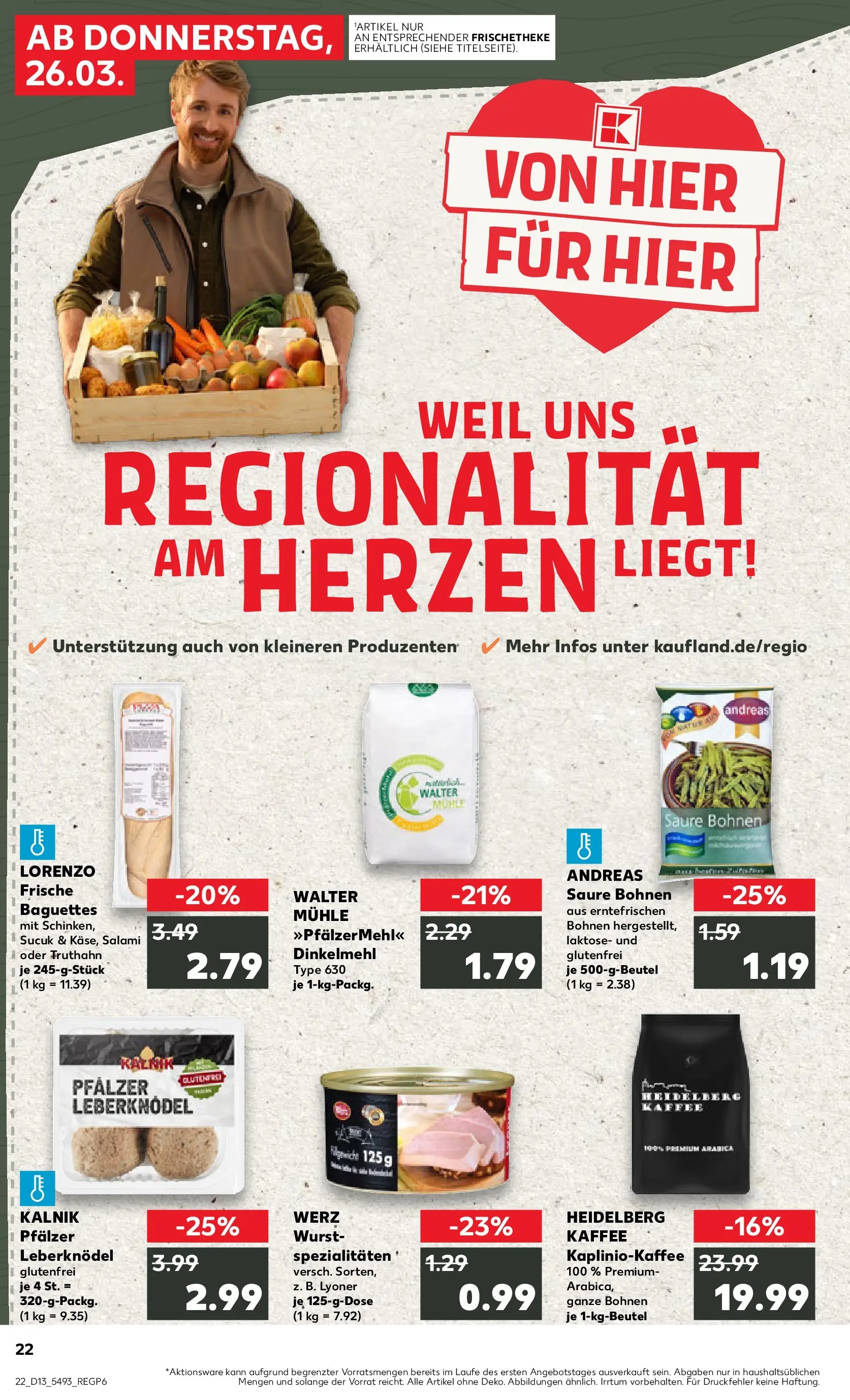 Prospekt Kaufland ab 26.03.2026 » Angebote Online zum Blättern | Seite: 22 | Produkte: Mühle, Kaffee, Baguette, Salami