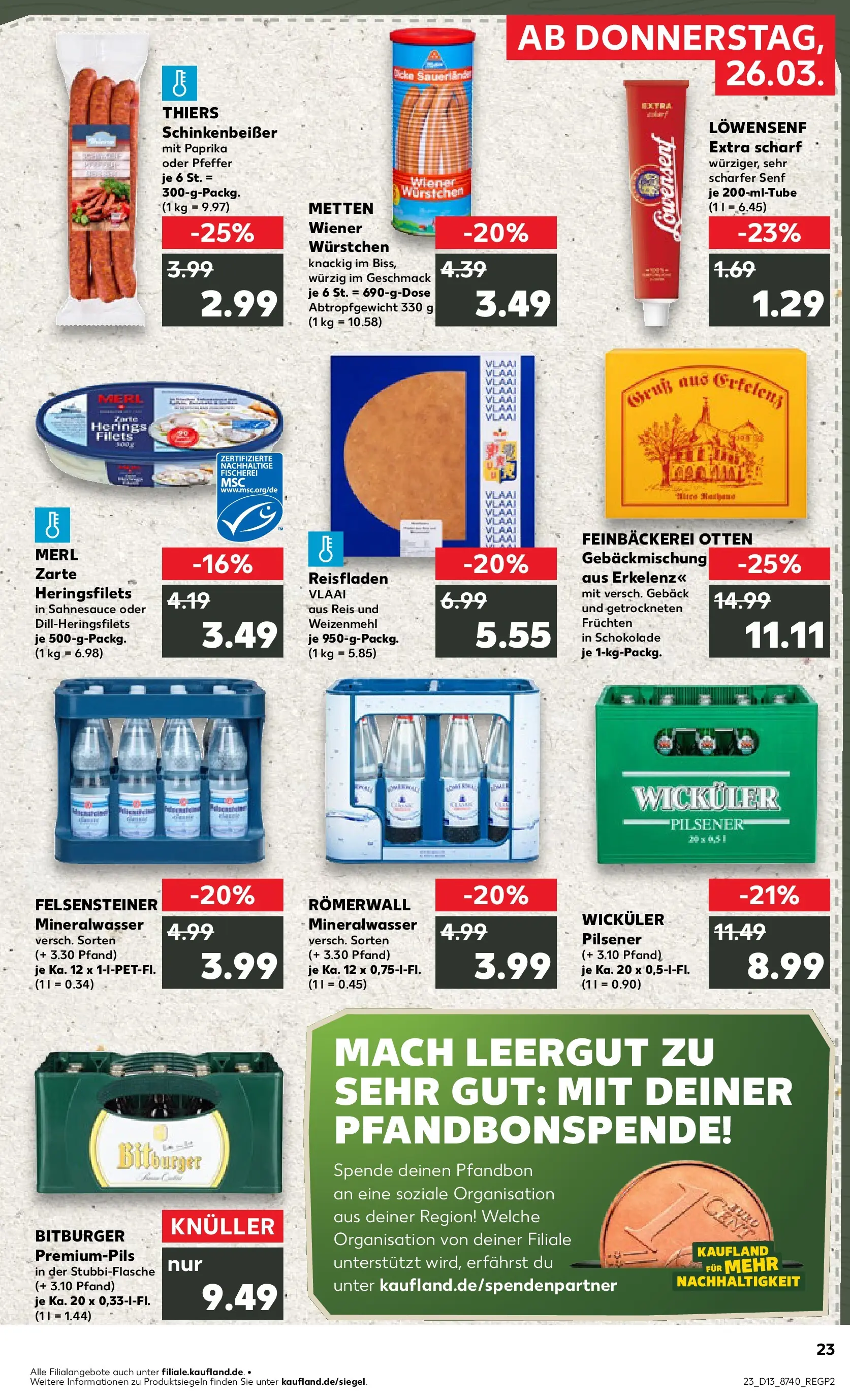 Prospekt Kaufland ab 26.03.2026 » Angebote Online zum Blättern | Seite: 23 | Produkte: Bitburger, Pils, Mineralwasser, Reis