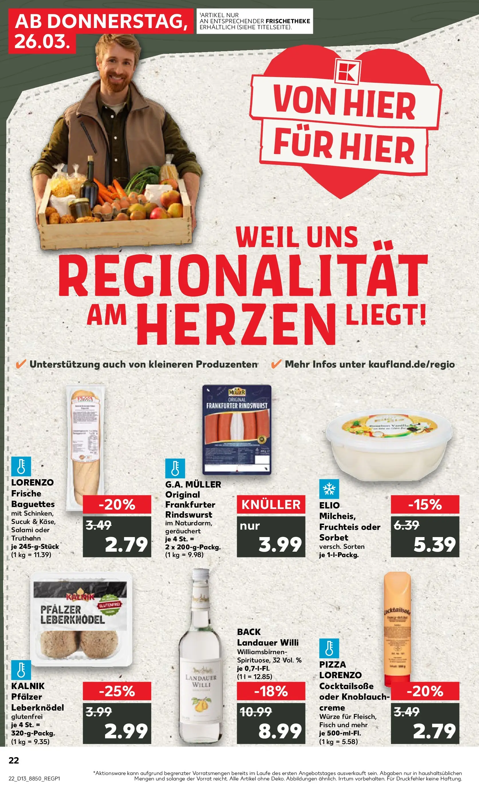 Prospekt Kaufland ab 26.03.2026 » Angebote Online zum Blättern | Seite: 22 | Produkte: Fisch, Knoblauch, Salami, Pizza