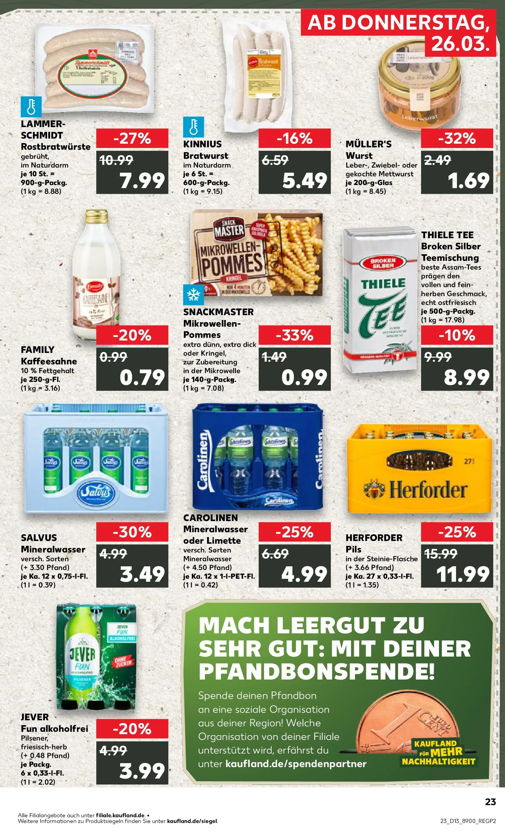 Prospekt Kaufland ab 26.03.2026 » Angebote Online zum Blättern | Seite: 23 | Produkte: Pils, Bratwurst, Mineralwasser, Jever