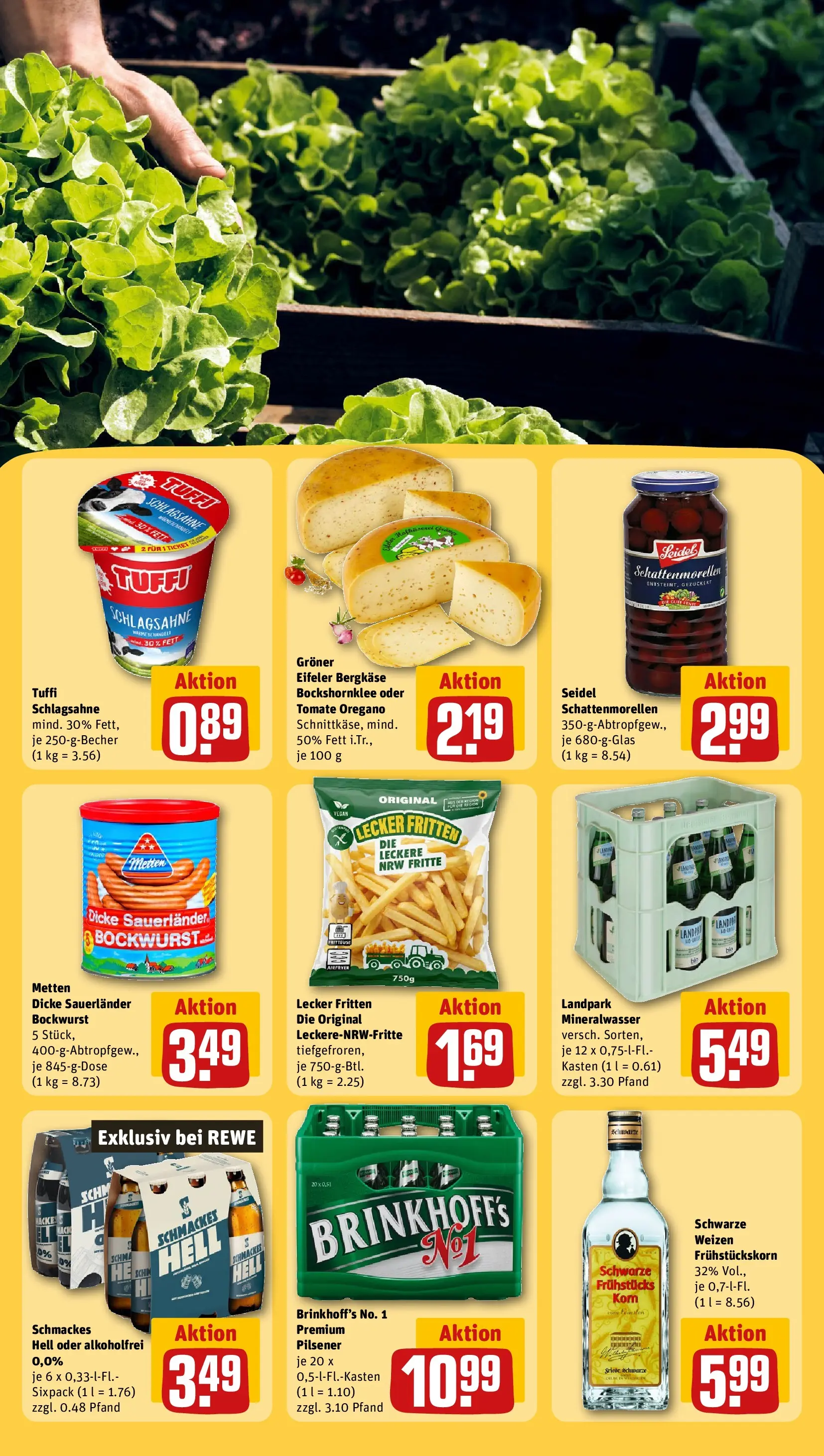 REWE Prospekt ab 23.03.2026 zum Blättern » Angebote | Seite: 25 | Produkte: Bockwurst, Schlagsahne, Mineralwasser, Jacke