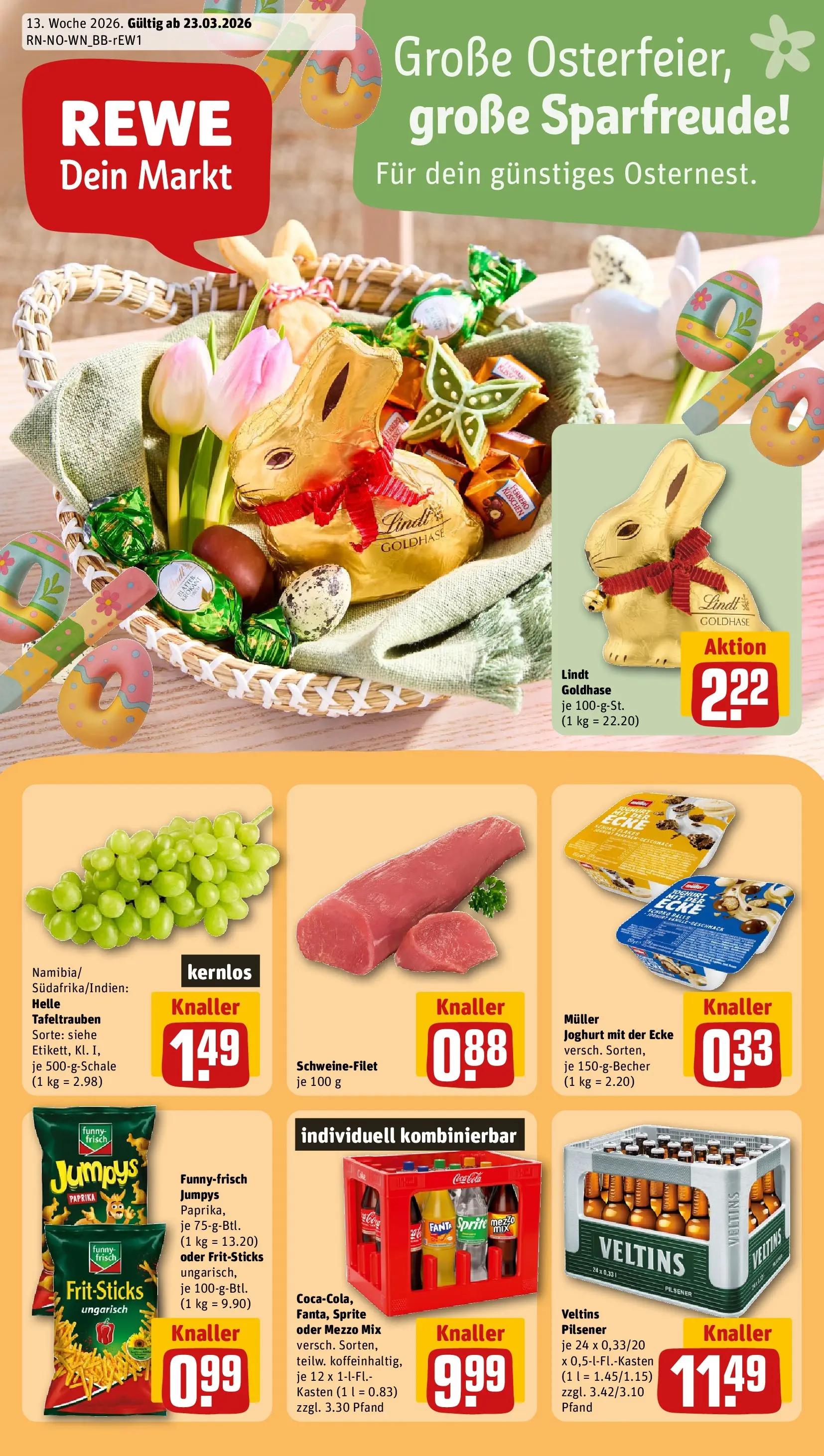 REWE Prospekt ab 23.03.2026 zum Blättern » Angebote | Seite: 1 | Produkte: Cola, Joghurt, Schweinefilet, Paprika