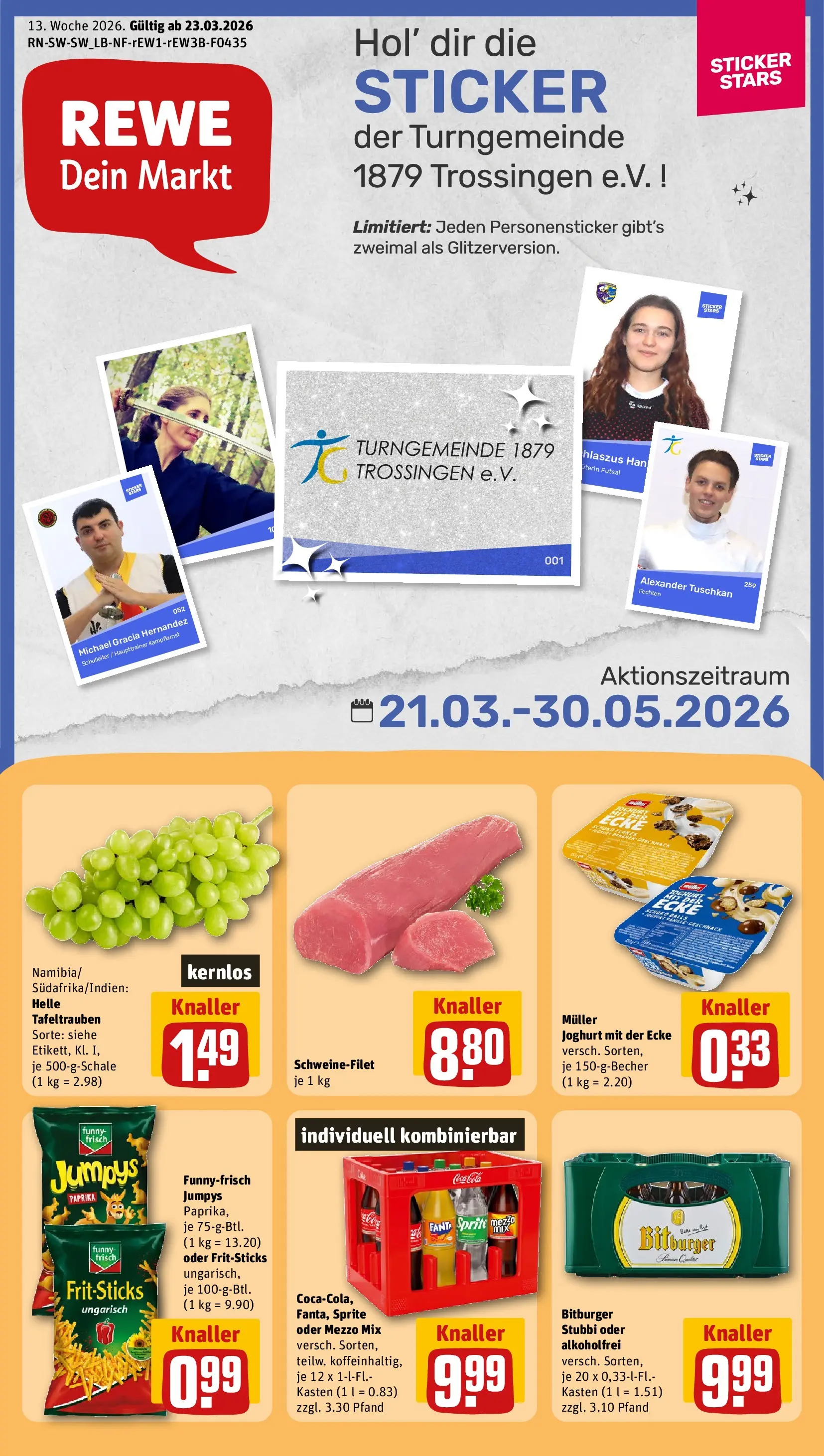 REWE Prospekt ab 23.03.2026 zum Blättern » Angebote | Seite: 1 | Produkte: Bitburger, Fanta, Joghurt, Oder mezzo mix