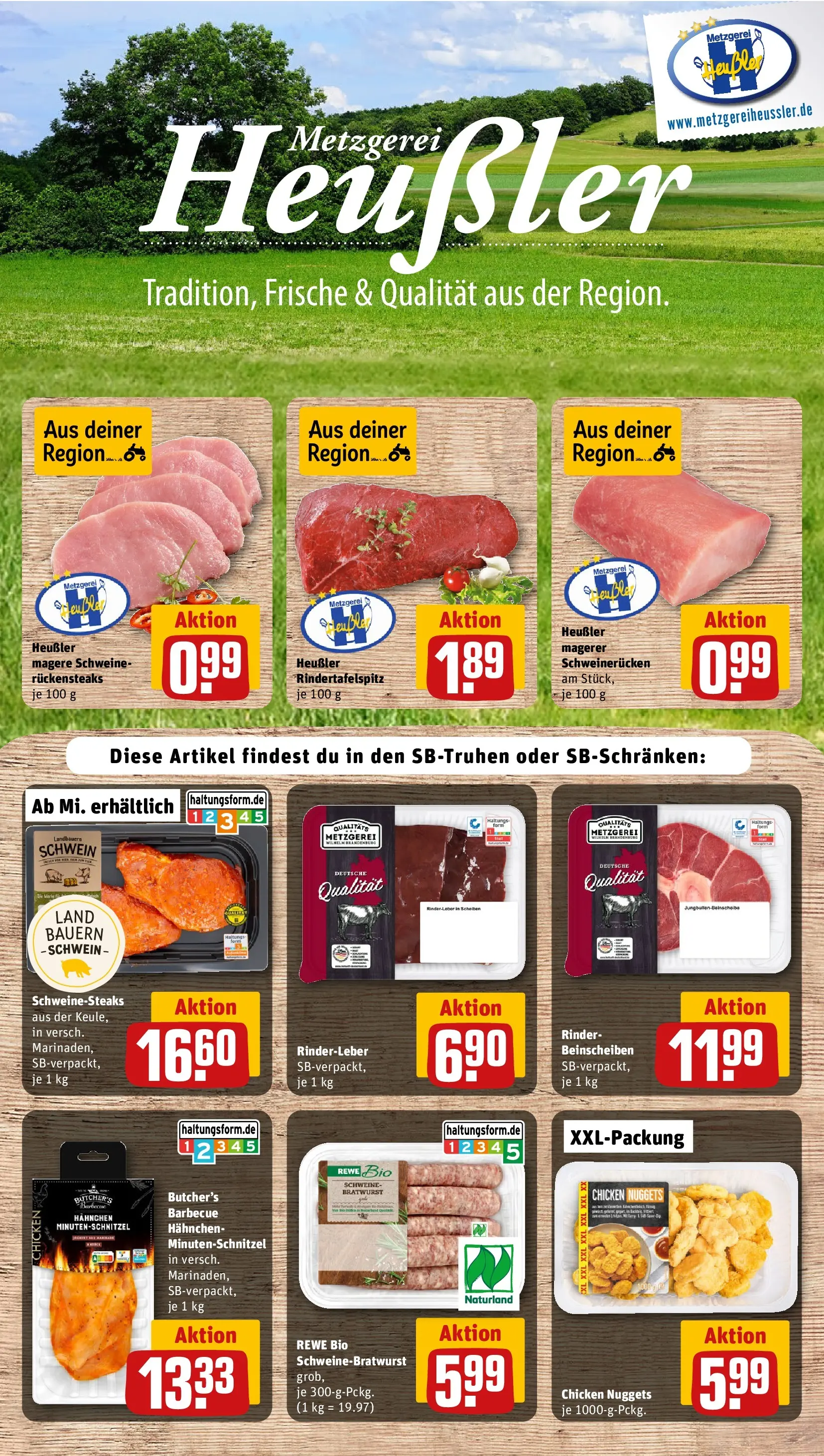 REWE Prospekt ab 23.03.2026 zum Blättern » Angebote | Seite: 12 | Produkte: Hahnchen, Bratwurst, Schnitzel, Schweinerucken