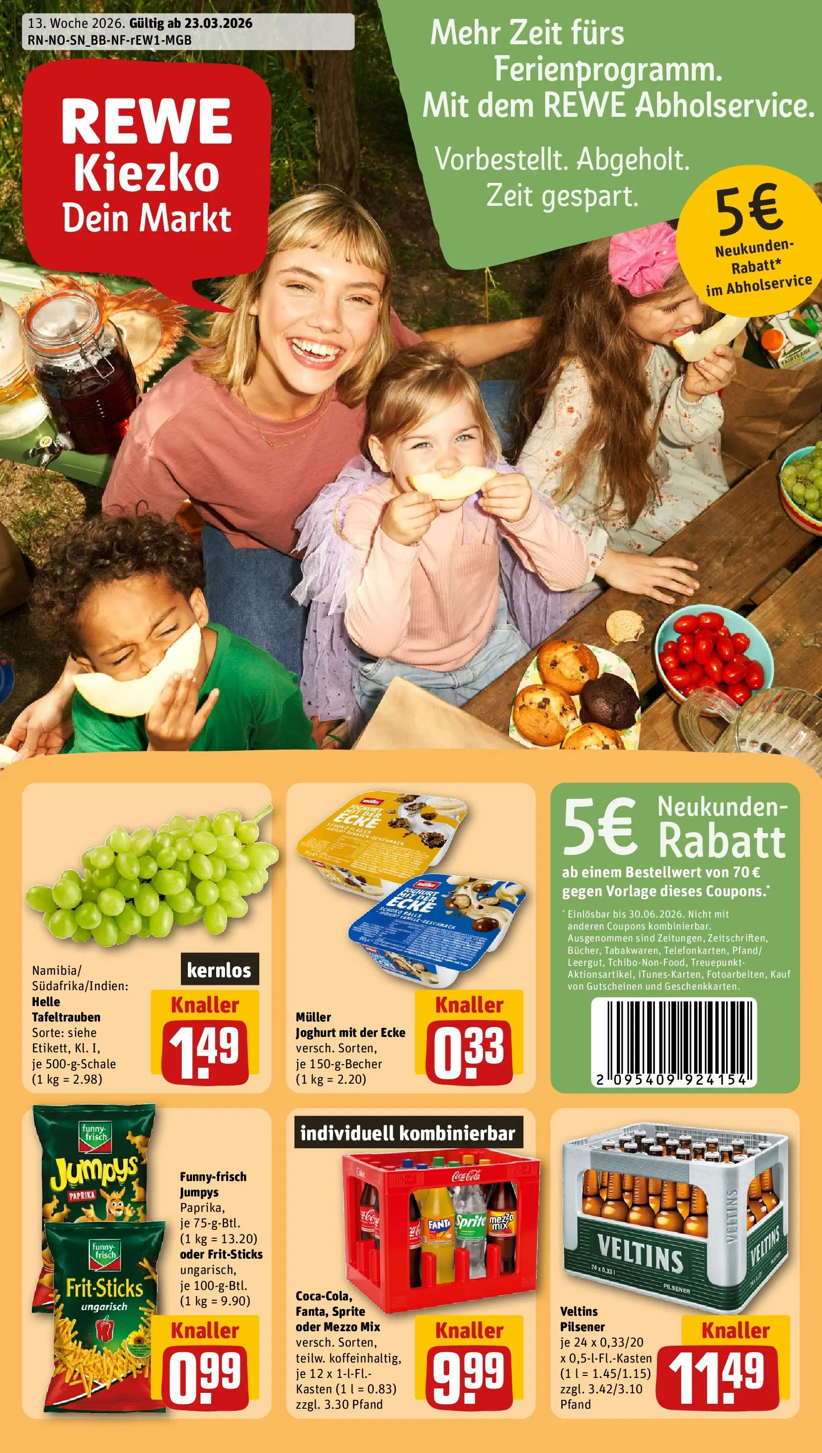 REWE Prospekt ab 23.03.2026 zum Blättern » Angebote | Seite: 1 | Produkte: Mezzo mix, Fanta, Cola, Paprika
