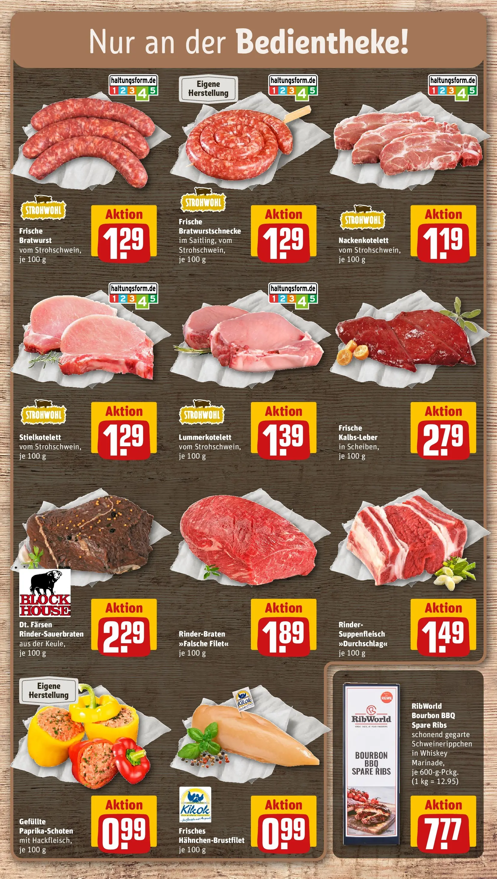 REWE Prospekt ab 23.03.2026 zum Blättern » Angebote | Seite: 10 | Produkte: Rinderbraten, Bratwurst, Bourbon, Whiskey