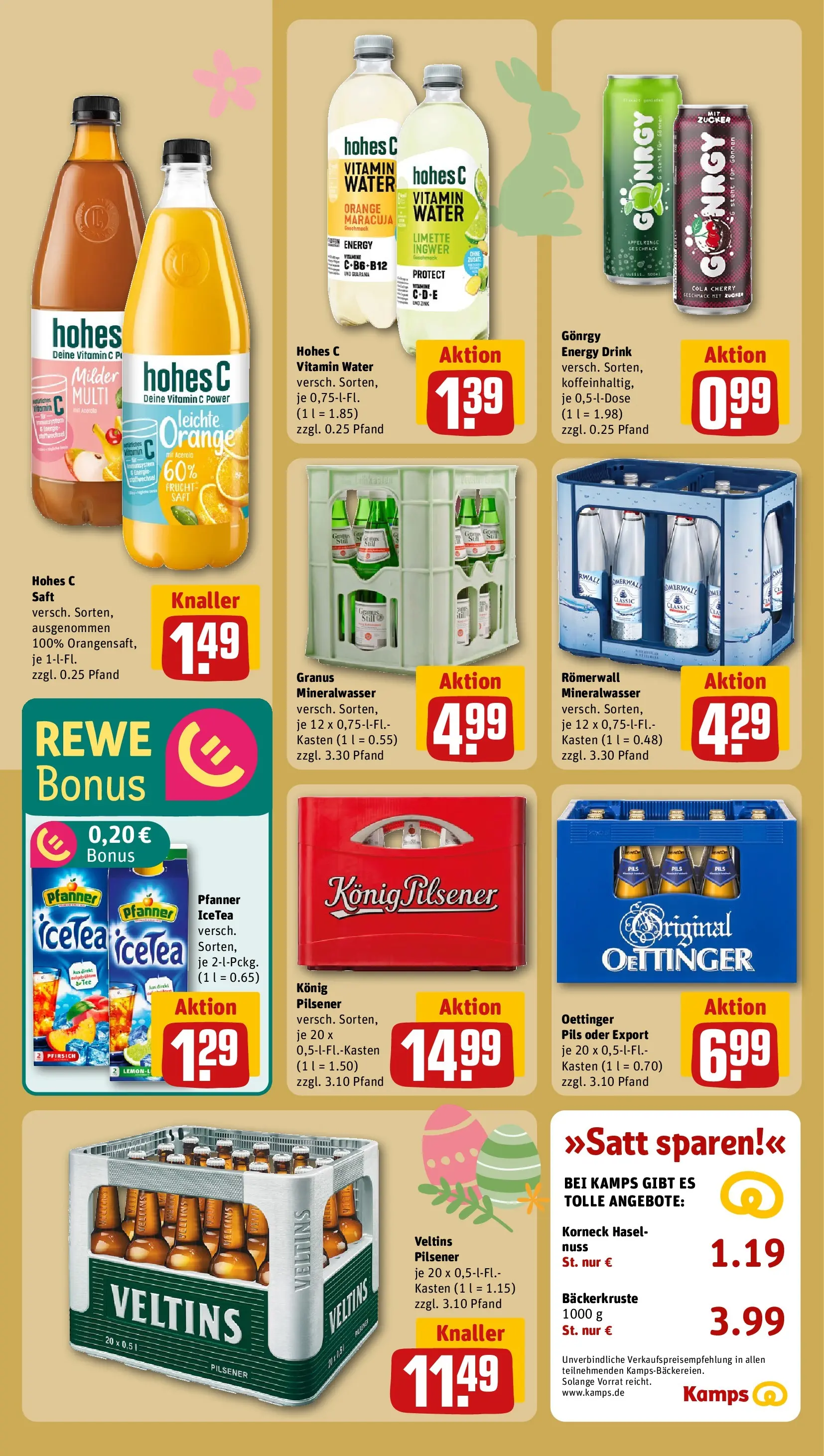 REWE Prospekt ab 23.03.2026 zum Blättern » Angebote | Seite: 16 | Produkte: Mineralwasser, Pfirsich, Saft, Veltins