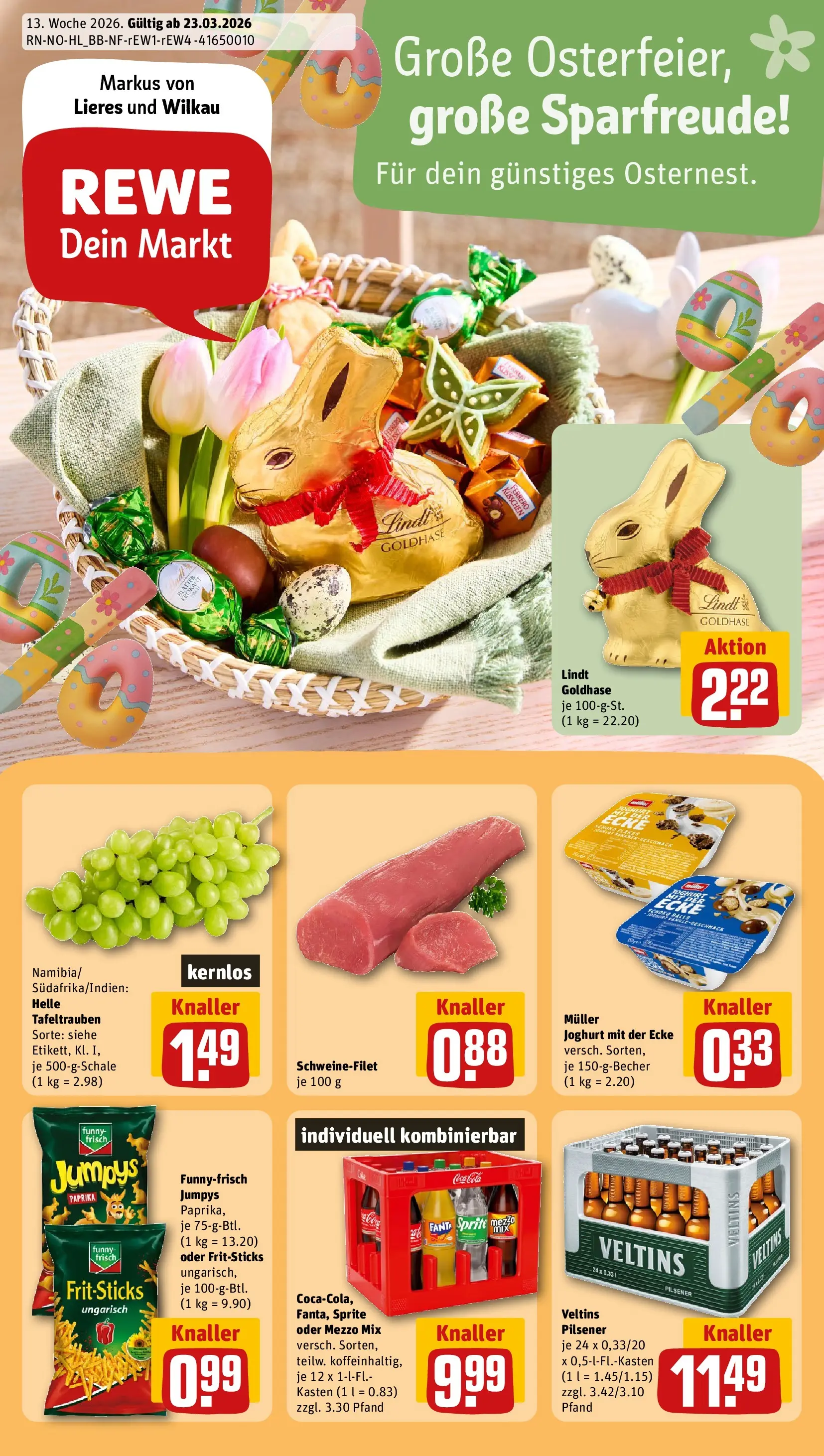 REWE Prospekt ab 23.03.2026 zum Blättern » Angebote | Seite: 1 | Produkte: Mezzo mix, Schweinefilet, Chips, Veltins