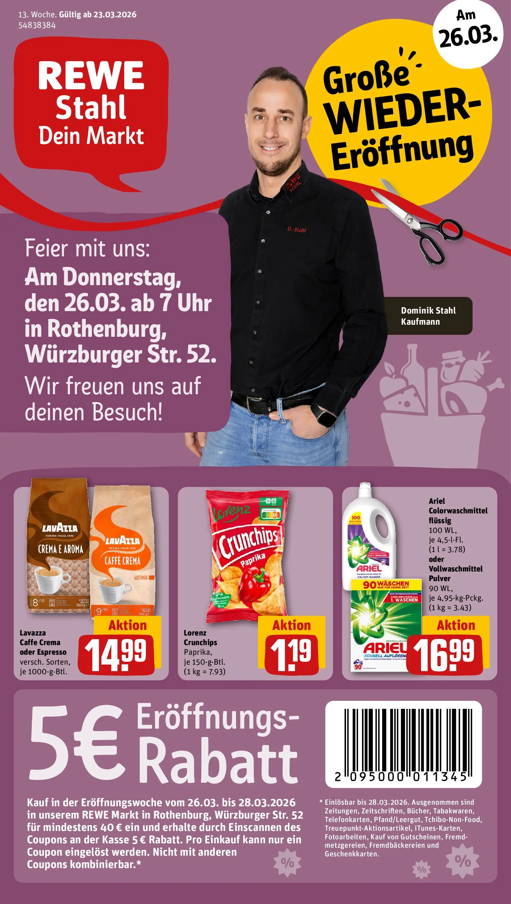 REWE Prospekt ab 23.03.2026 zum Blättern » Angebote | Seite: 1 | Produkte: Lavazza, Ariel, Paprika, Chips