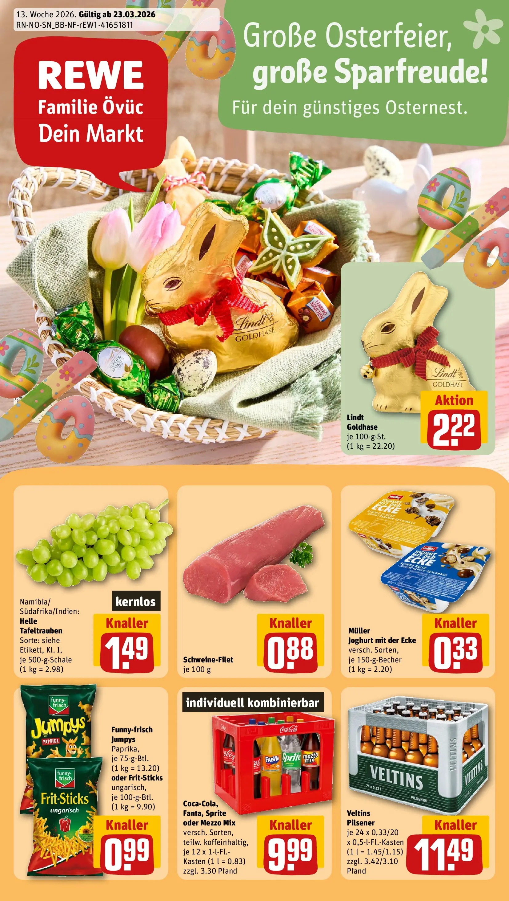 REWE Prospekt ab 23.03.2026 zum Blättern » Angebote | Seite: 1 | Produkte: Sprite, Schweinefilet, Paprika, Veltins