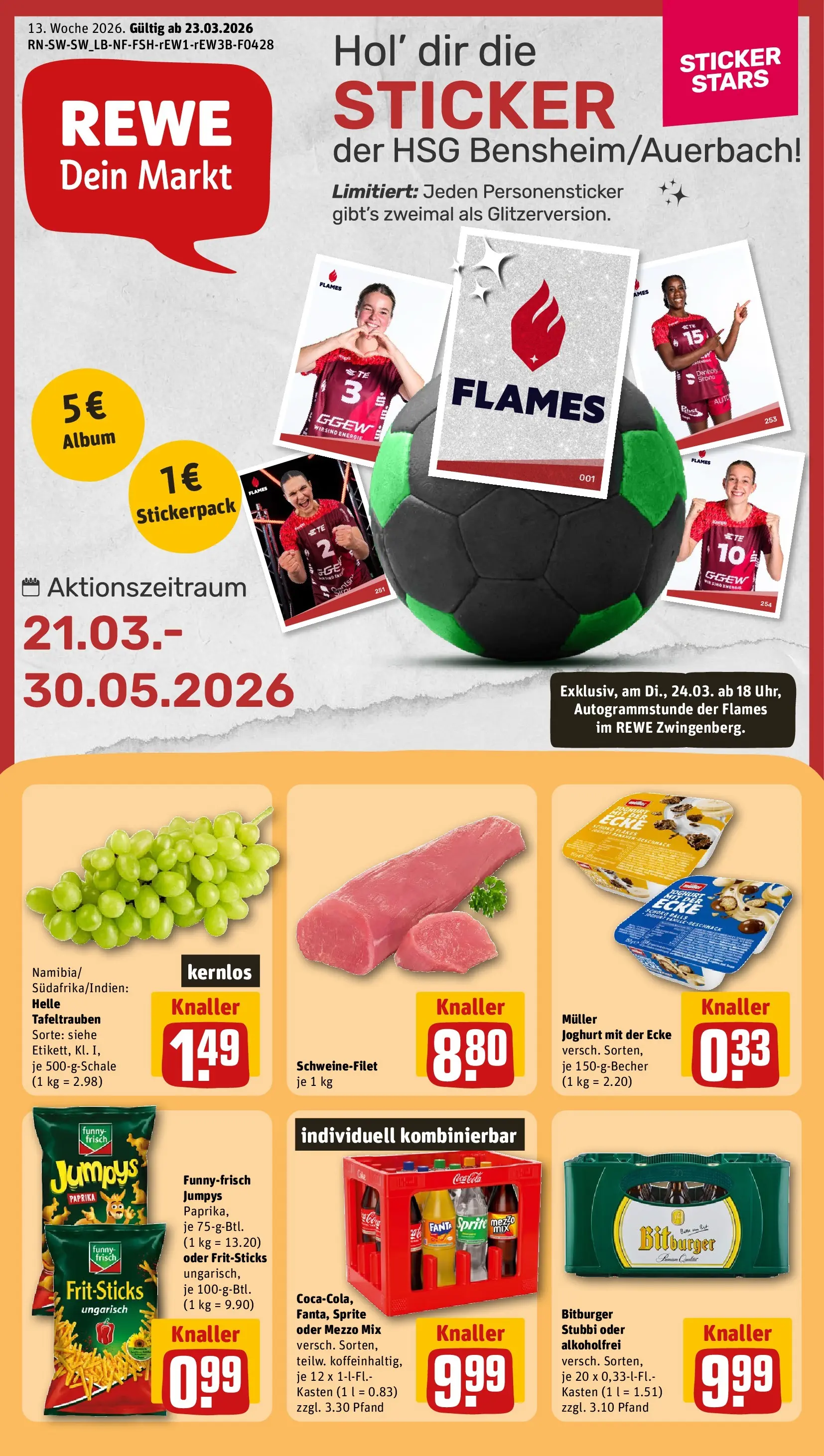 REWE Prospekt ab 23.03.2026 zum Blättern » Angebote | Seite: 1 | Produkte: Joghurt, Schweinefilet, Oder mezzo mix, Chips