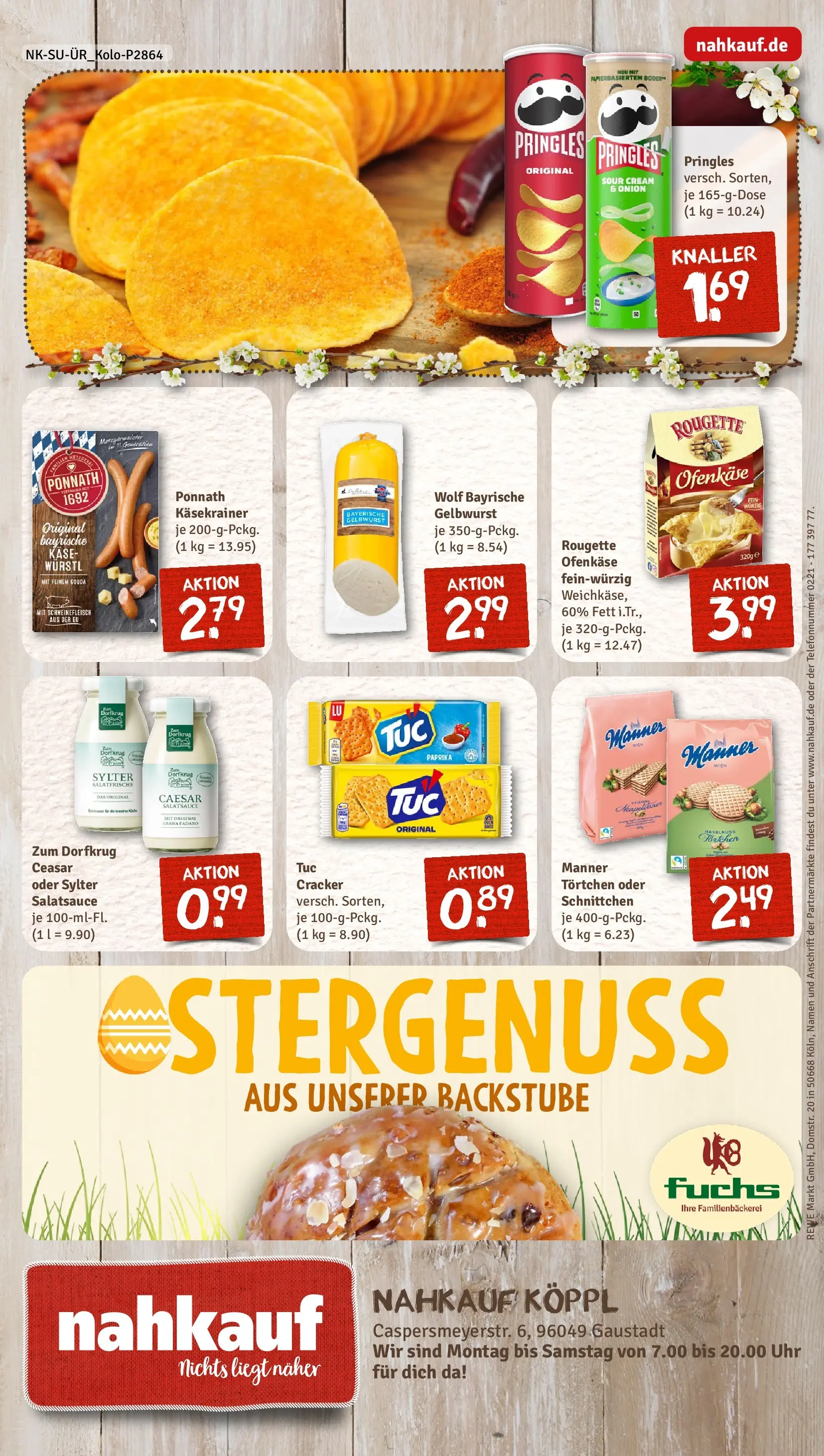 REWE Prospekt ab 23.03.2026 zum Blättern » Angebote | Seite: 12 | Produkte: Würstl, Dressing, Rougette ofenkase, Pringles