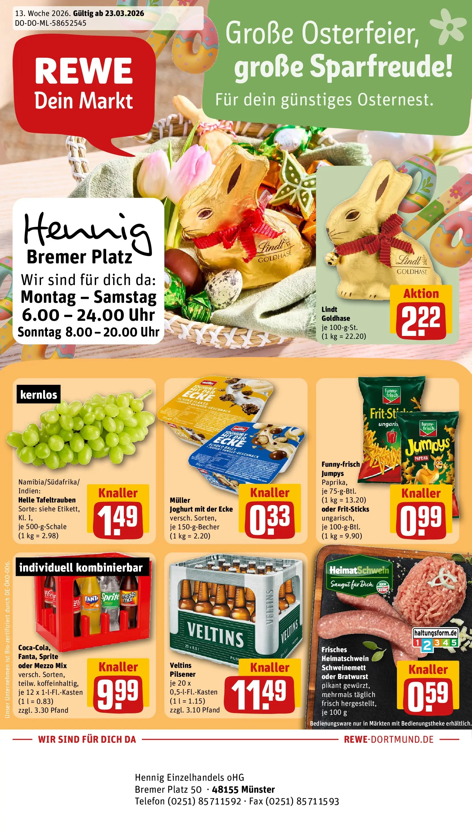 REWE Prospekt ab 23.03.2026 zum Blättern » Angebote | Seite: 1 | Produkte: Joghurt, Funny frisch, Bratwurst, Bananen