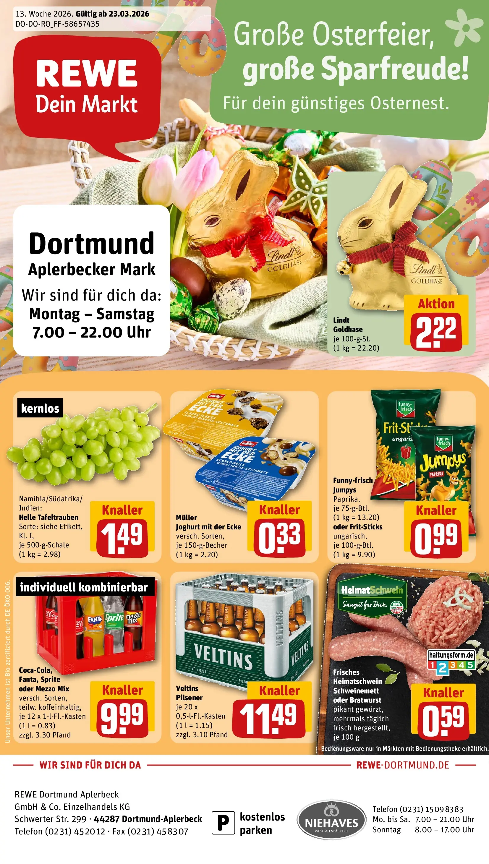 REWE Prospekt ab 23.03.2026 zum Blättern » Angebote | Seite: 1 | Produkte: Fanta, Oder mezzo mix, Lindt, Veltins