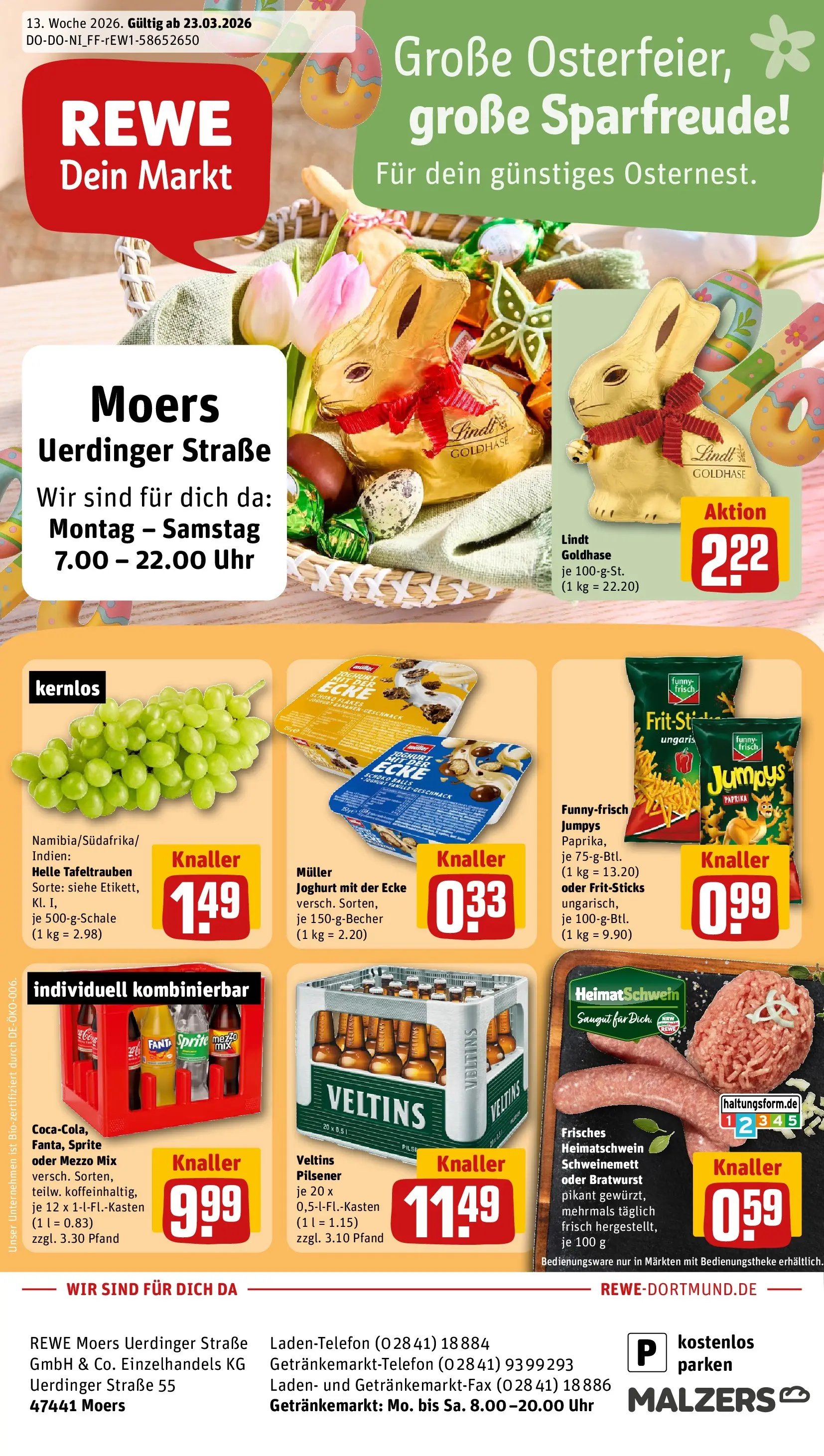 REWE Prospekt ab 23.03.2026 zum Blättern » Angebote | Seite: 1 | Produkte: Joghurt, Oder mezzo mix, Lindt, Chips