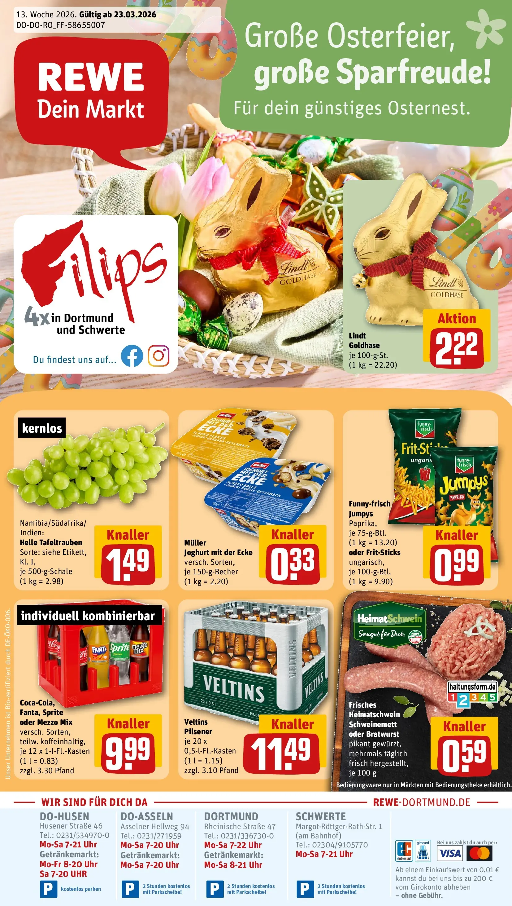 REWE Prospekt ab 23.03.2026 zum Blättern » Angebote | Seite: 1 | Produkte: Sprite, Bratwurst, Oder mezzo mix, Uhr