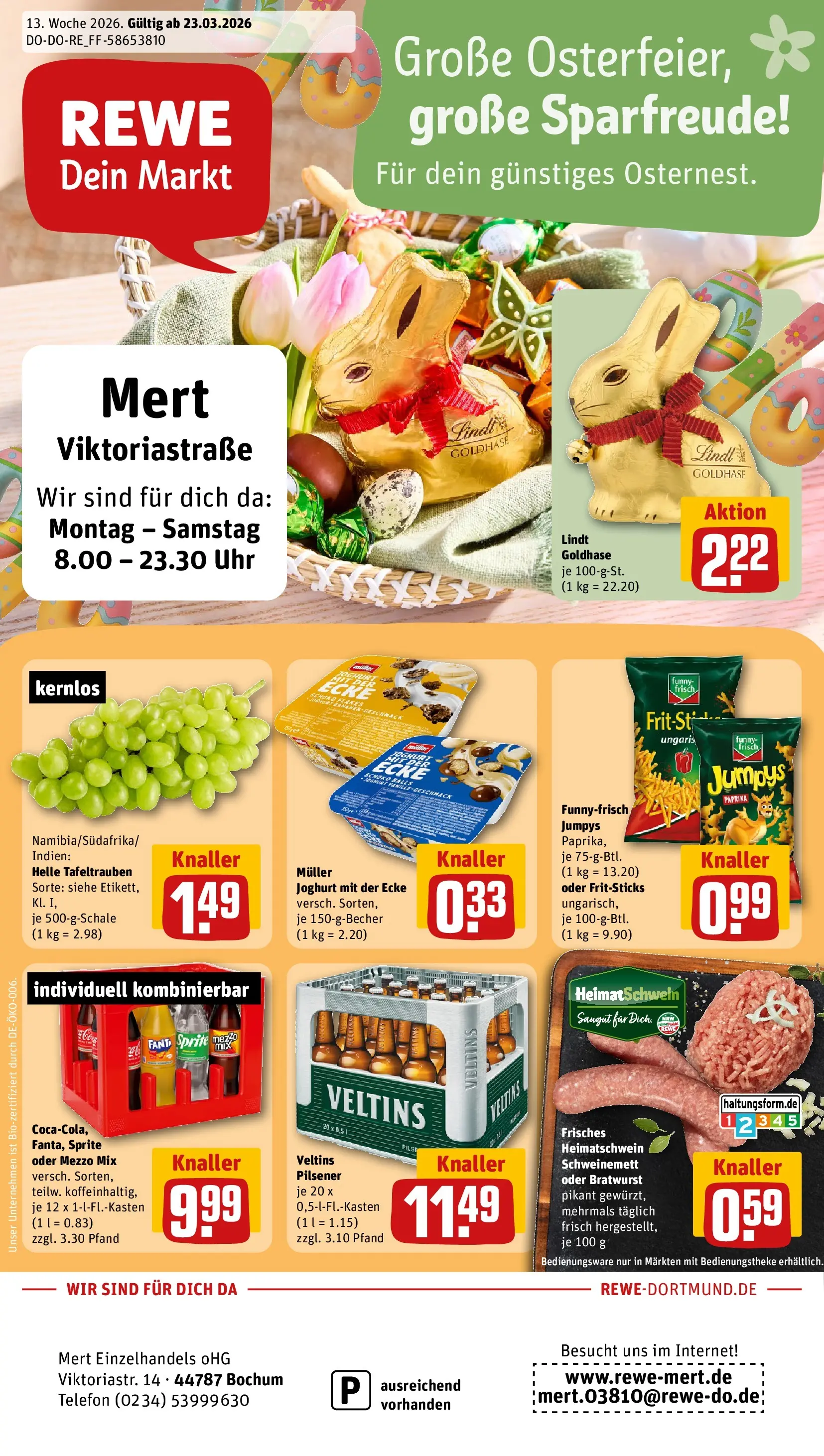 REWE Prospekt ab 23.03.2026 zum Blättern » Angebote | Seite: 1 | Produkte: Mezzo mix, Paprika, Uhr, Veltins