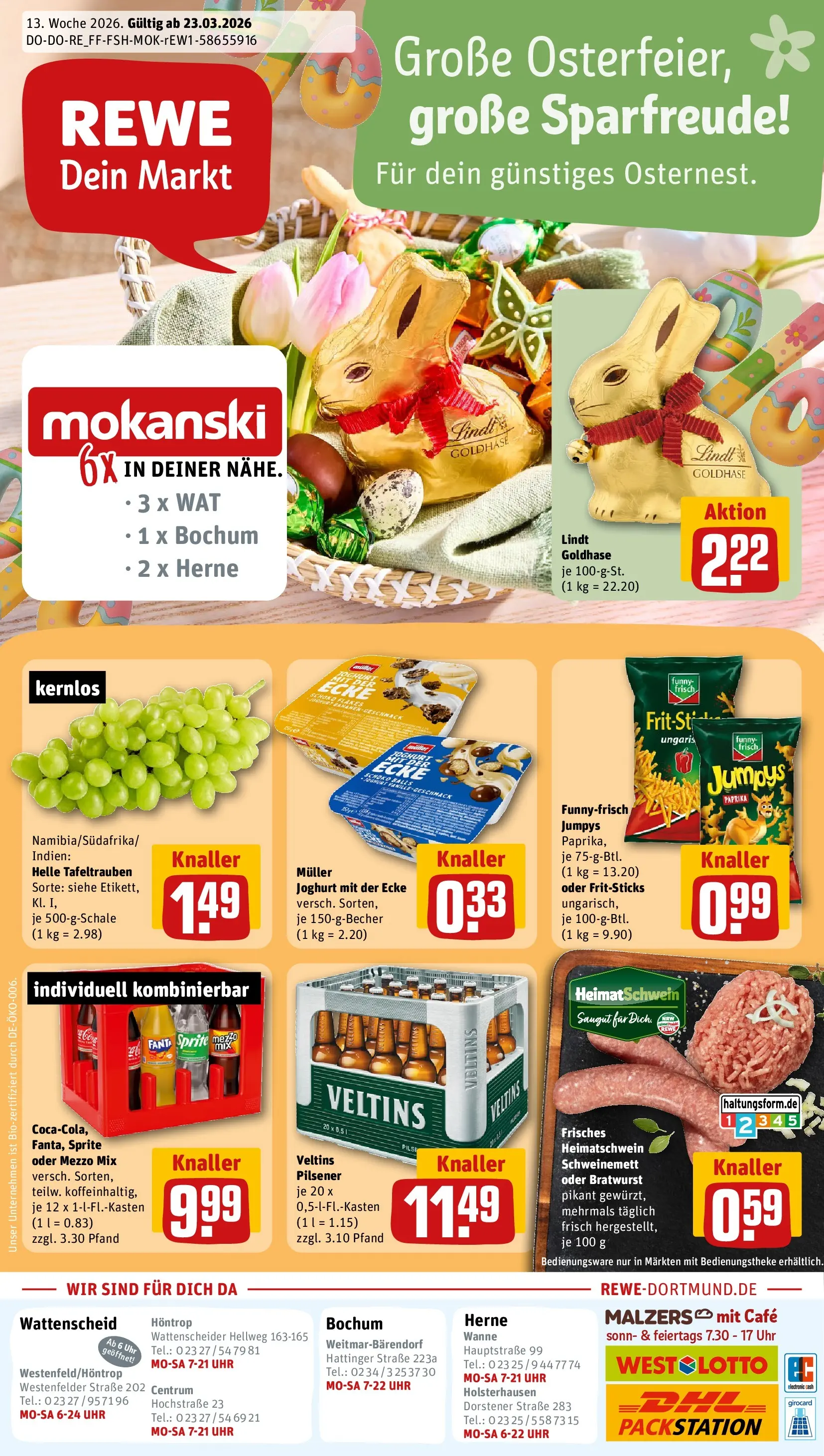 REWE Prospekt ab 23.03.2026 zum Blättern » Angebote | Seite: 1 | Produkte: Sprite, Oder mezzo mix, Uhr, Veltins