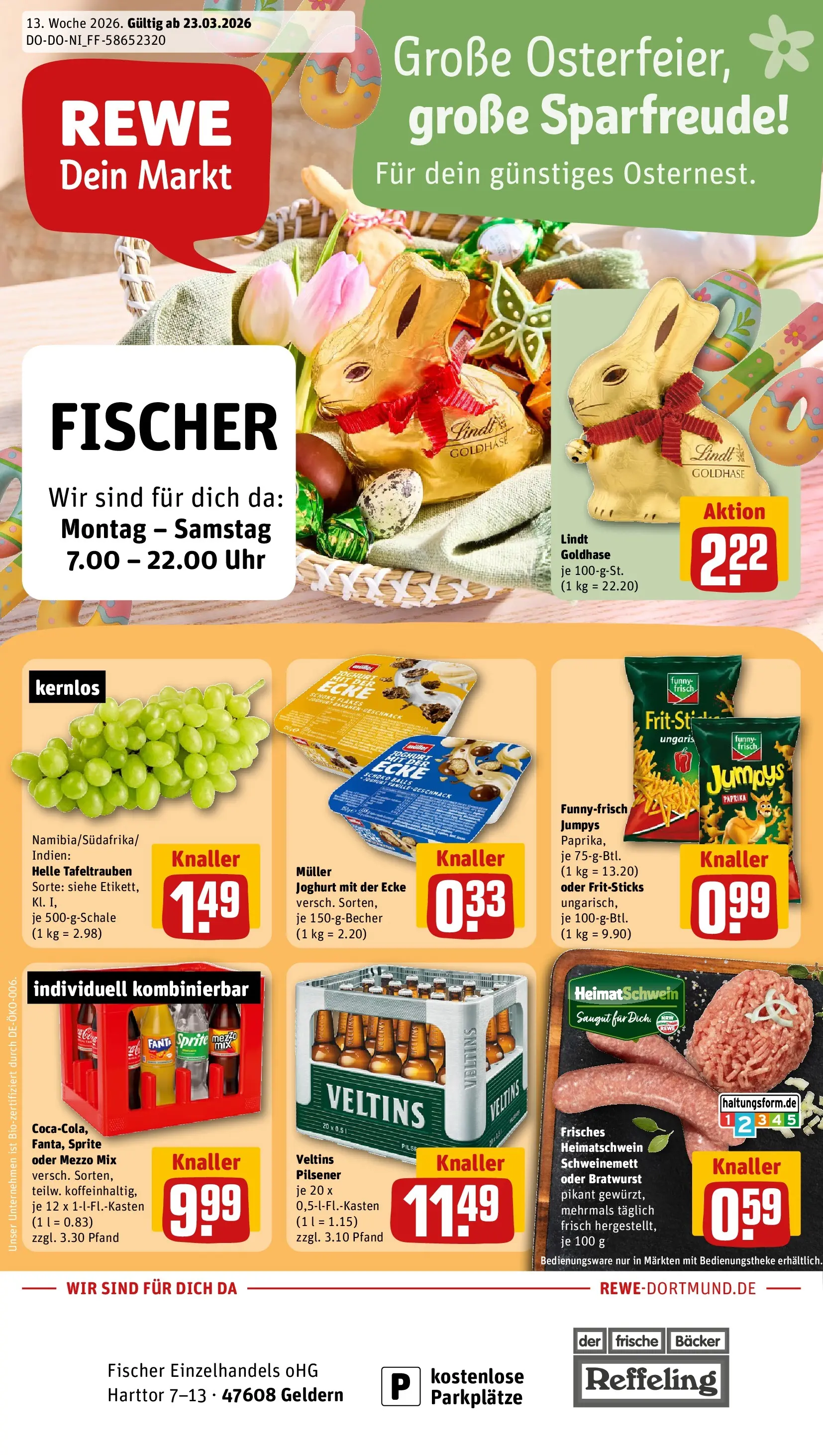 REWE Prospekt ab 23.03.2026 zum Blättern » Angebote | Seite: 1 | Produkte: Mezzo mix, Joghurt, Lindt, Veltins