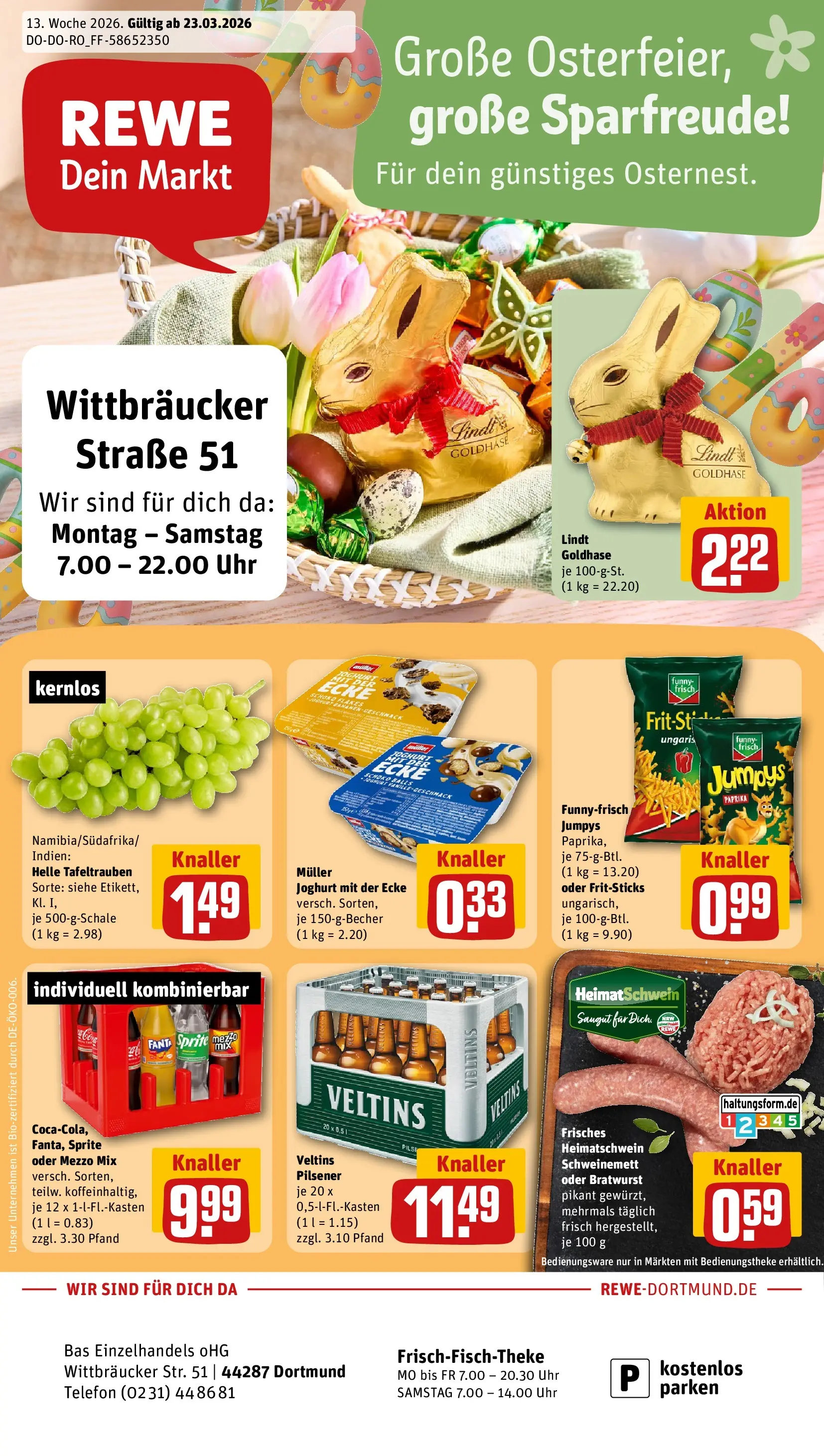 REWE Prospekt ab 23.03.2026 zum Blättern » Angebote | Seite: 1 | Produkte: Joghurt, Funny frisch, Bratwurst, Paprika