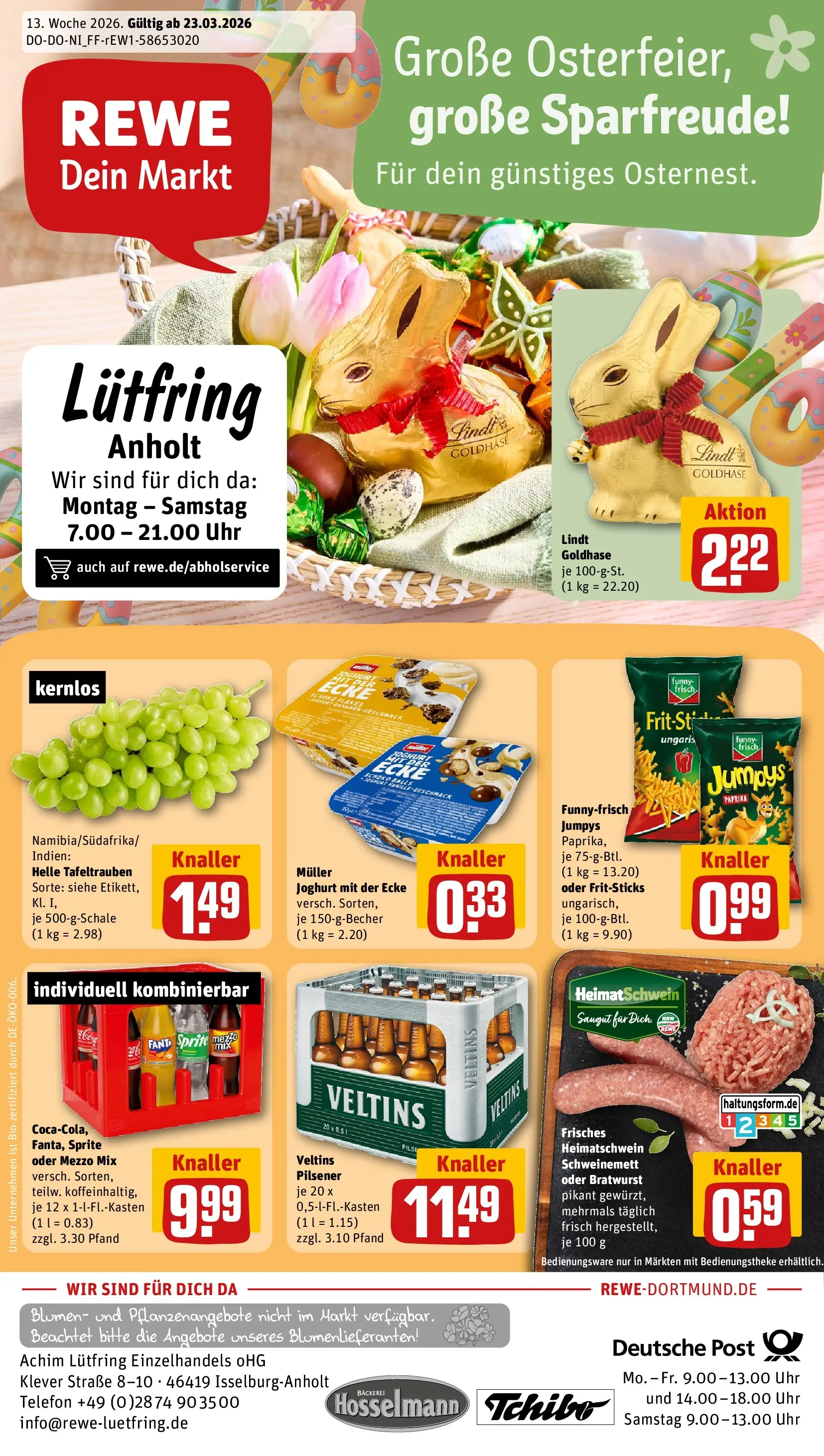 REWE Prospekt ab 23.03.2026 zum Blättern » Angebote | Seite: 1 | Produkte: Bäckerei, Funny frisch, Blumen, Paprika