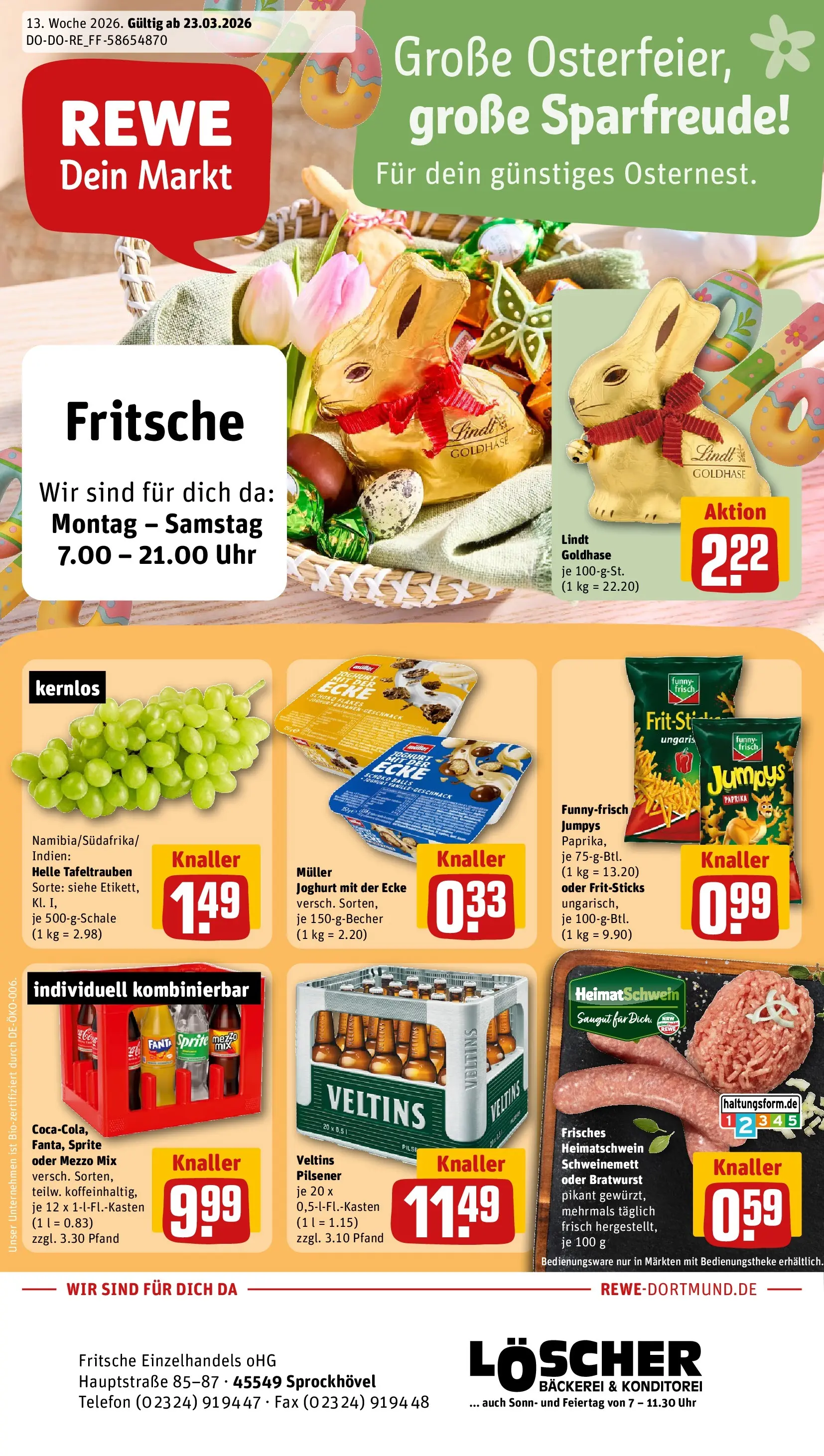 REWE Prospekt ab 23.03.2026 zum Blättern » Angebote | Seite: 1 | Produkte: Fanta, Pils, Lindt, Telefon
