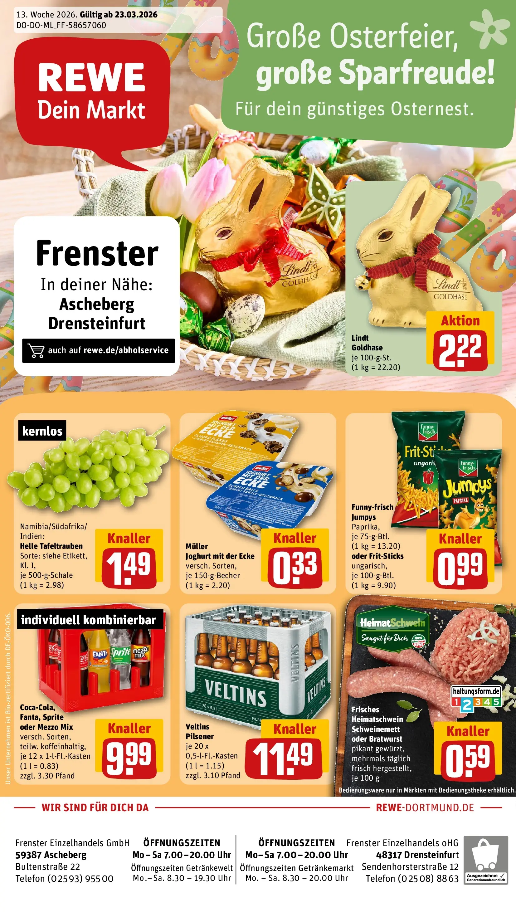 REWE Prospekt ab 23.03.2026 zum Blättern » Angebote | Seite: 1 | Produkte: Fanta, Bananen, Paprika, Uhr