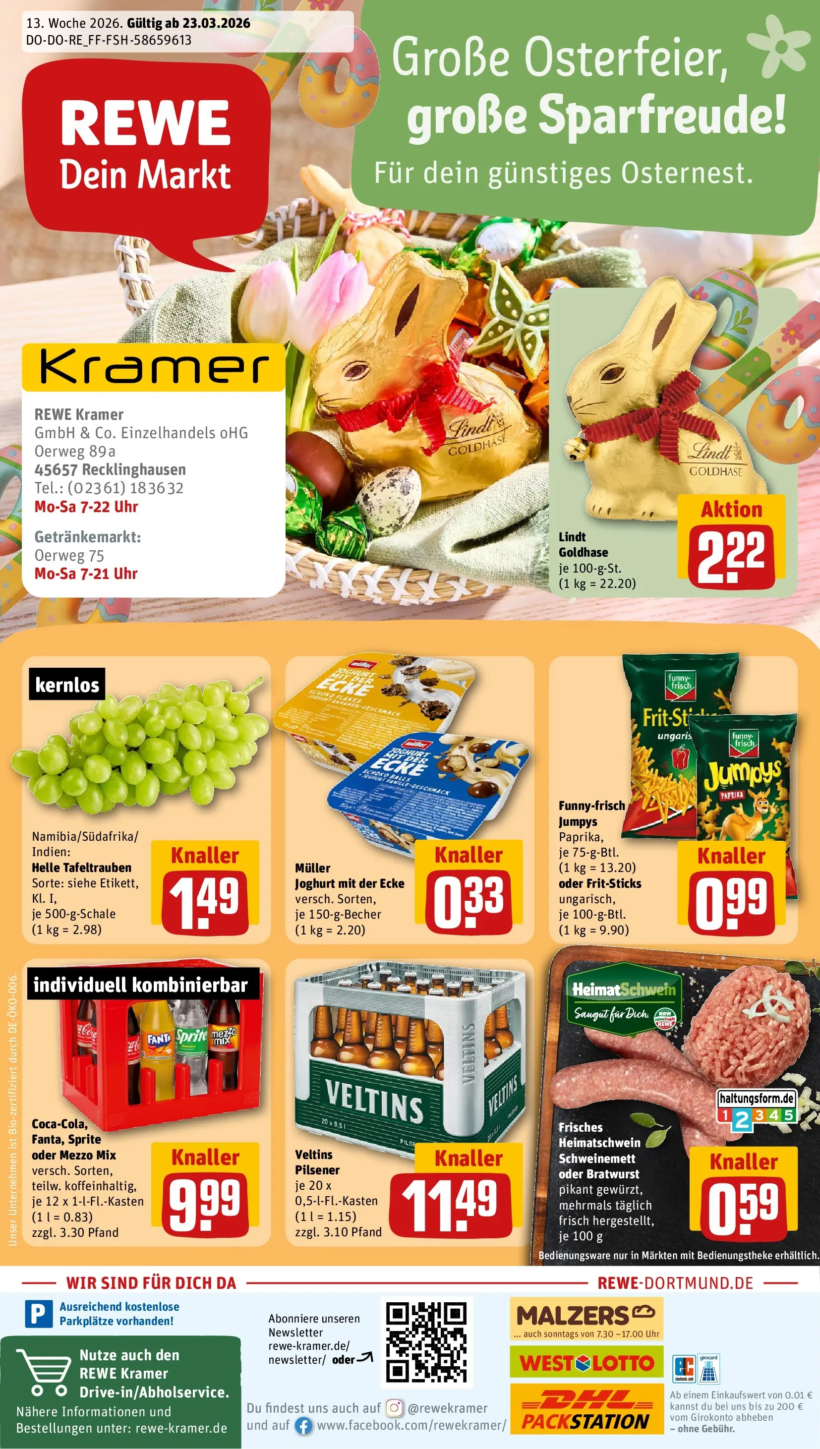 REWE Prospekt ab 23.03.2026 zum Blättern » Angebote | Seite: 1 | Produkte: Sprite, Bananen, Paprika, Chips
