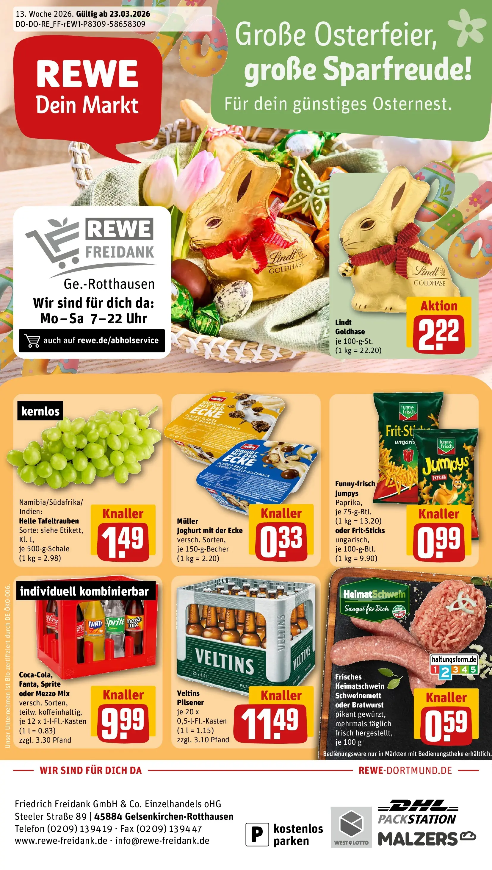 REWE Prospekt ab 23.03.2026 zum Blättern » Angebote | Seite: 1 | Produkte: Mezzo mix, Sprite, Paprika, Telefon