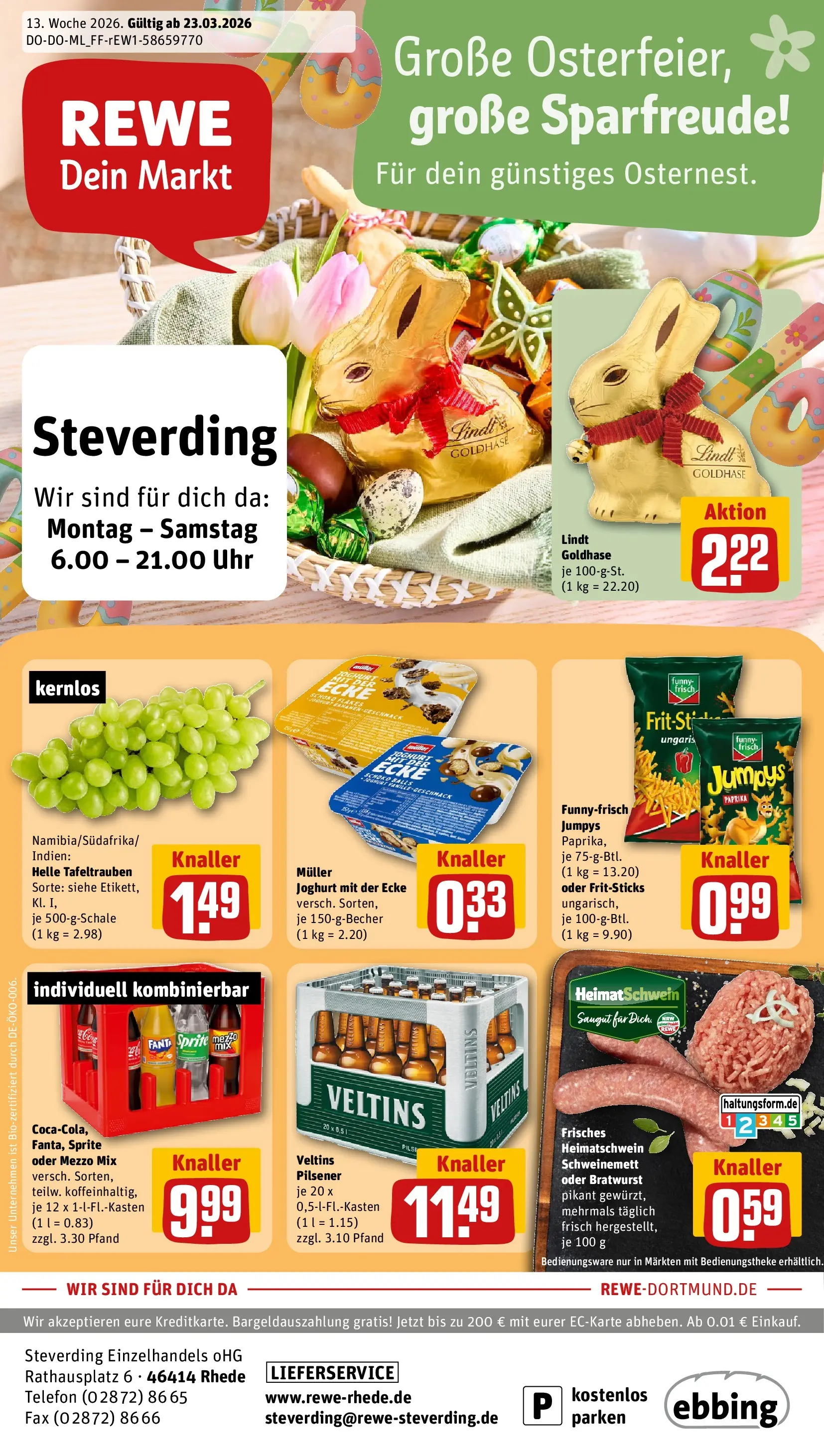 REWE Prospekt ab 23.03.2026 zum Blättern » Angebote | Seite: 1 | Produkte: Mezzo mix, Joghurt, Oder mezzo mix, Lindt