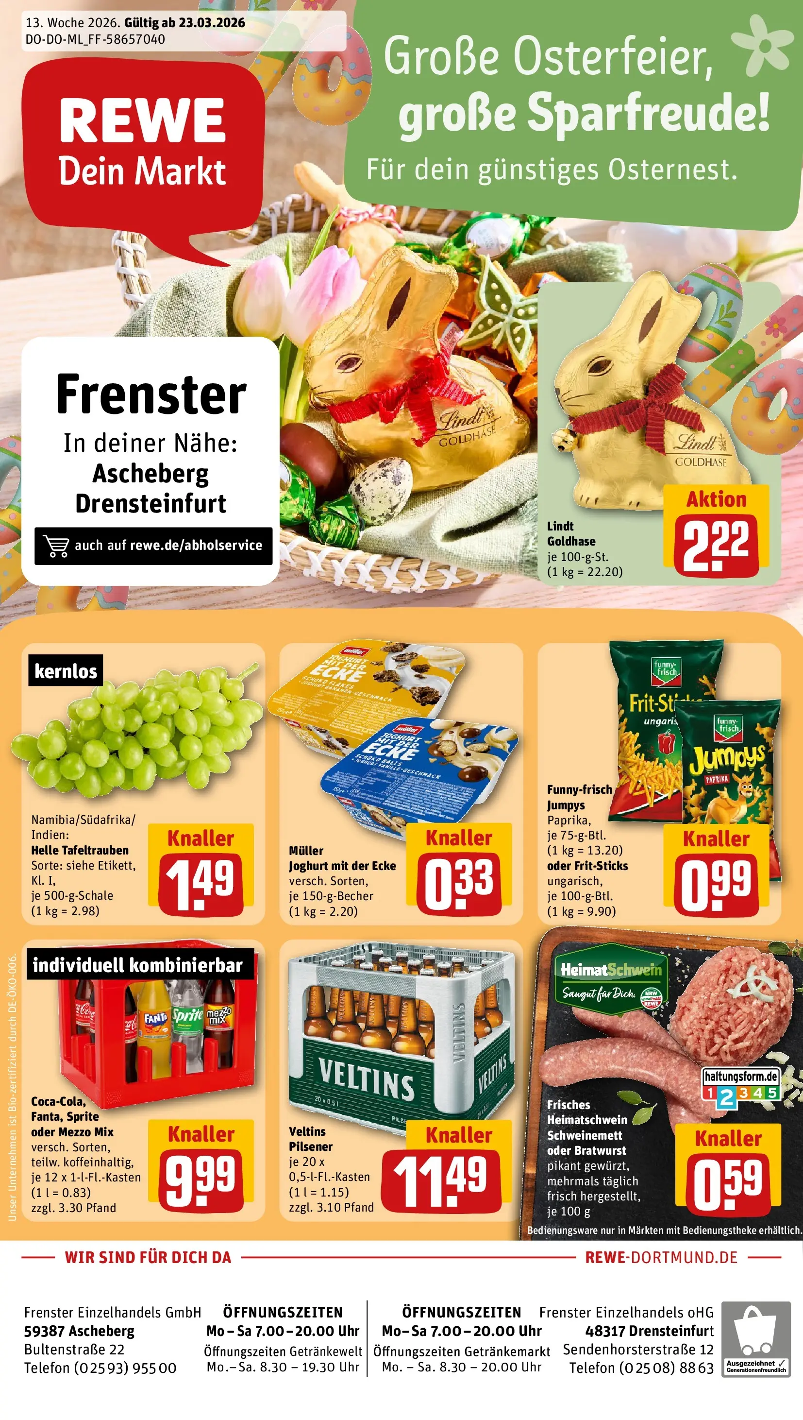 REWE Prospekt ab 23.03.2026 zum Blättern » Angebote | Seite: 1 | Produkte: Mezzo mix, Funny frisch, Oder mezzo mix, Telefon
