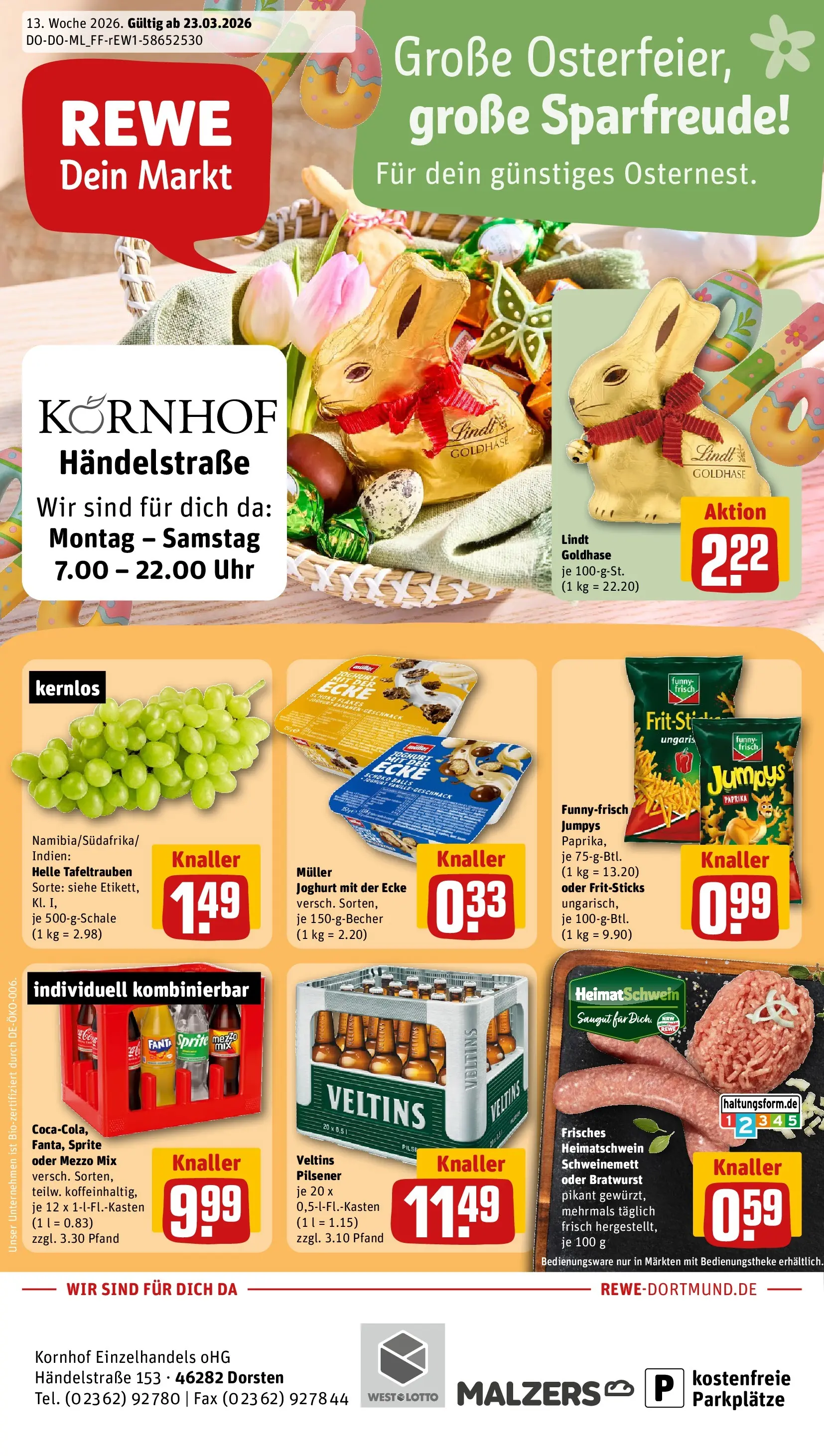 REWE Prospekt ab 23.03.2026 zum Blättern » Angebote | Seite: 1 | Produkte: Sprite, Joghurt, Funny frisch, Bratwurst