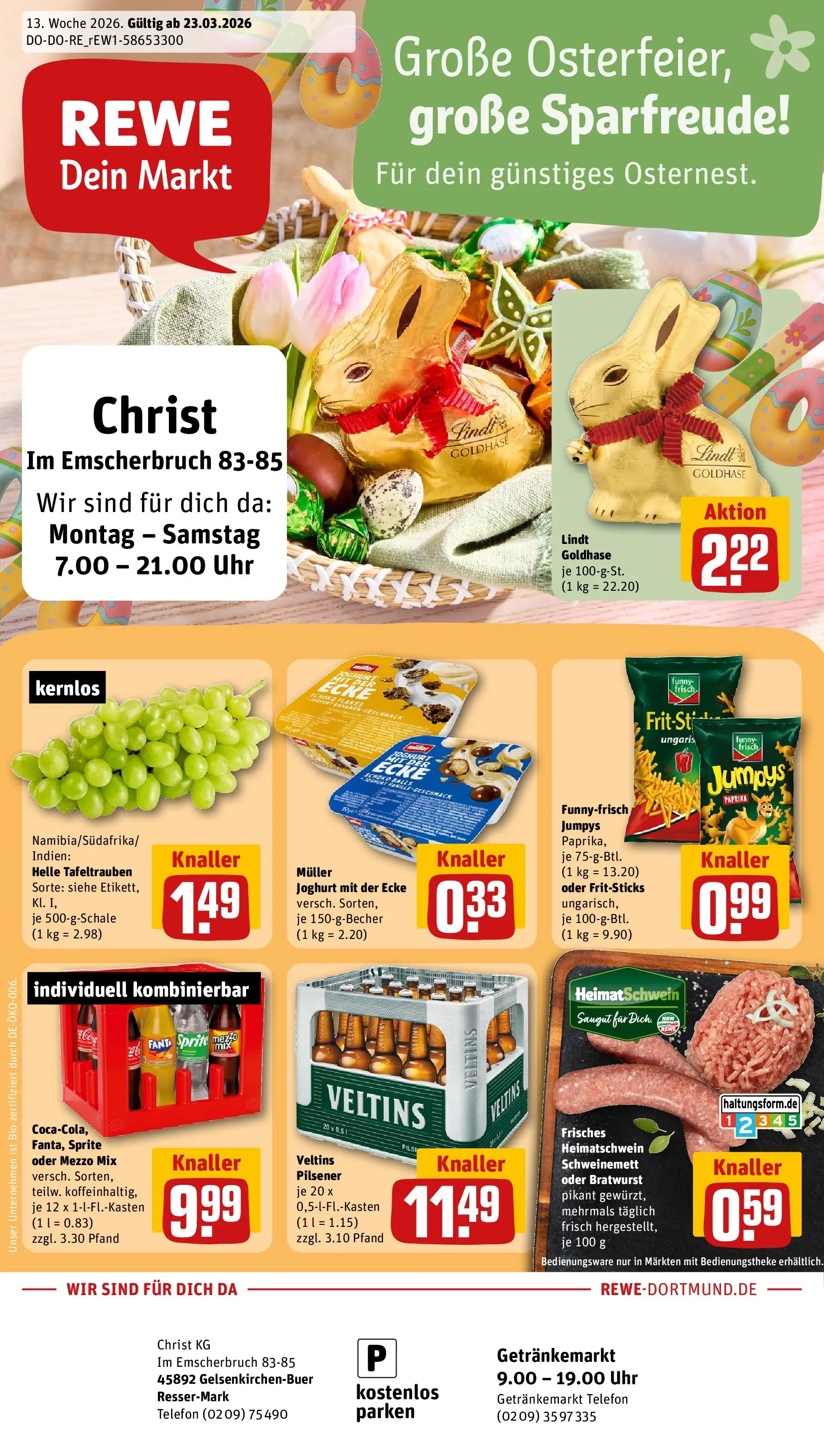 REWE Prospekt ab 23.03.2026 zum Blättern » Angebote | Seite: 1 | Produkte: Fanta, Joghurt, Bratwurst, Paprika