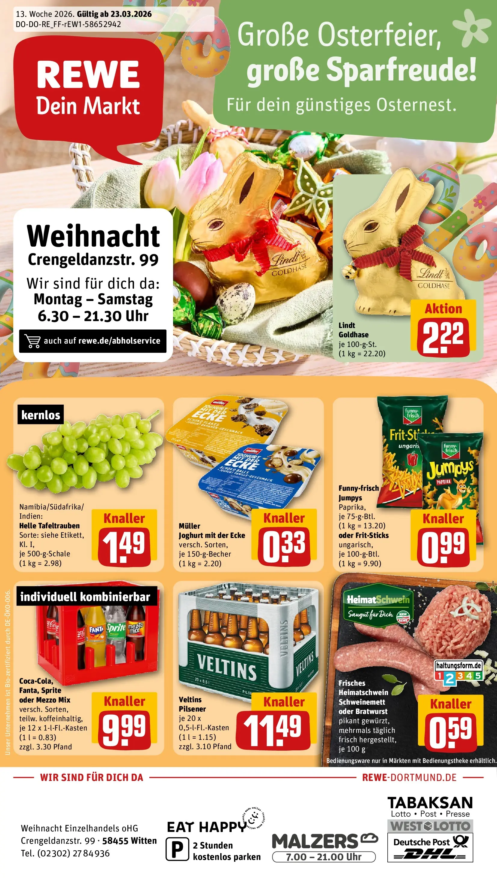 REWE Prospekt ab 23.03.2026 zum Blättern » Angebote | Seite: 1 | Produkte: Presse, Joghurt, Paprika, Chips