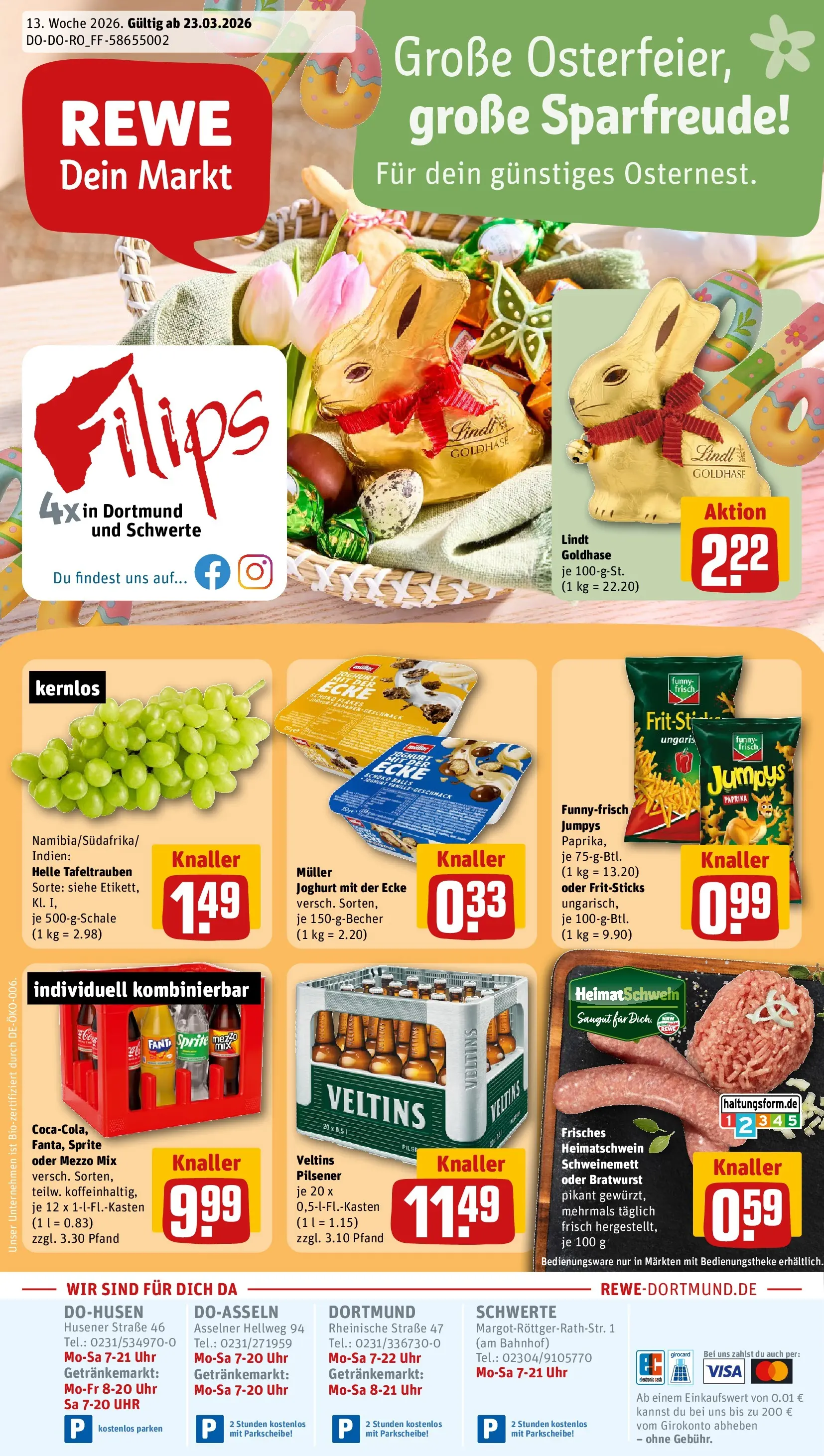 REWE Prospekt ab 23.03.2026 zum Blättern » Angebote | Seite: 1 | Produkte: Paprika, Oder mezzo mix, Chips, Uhr