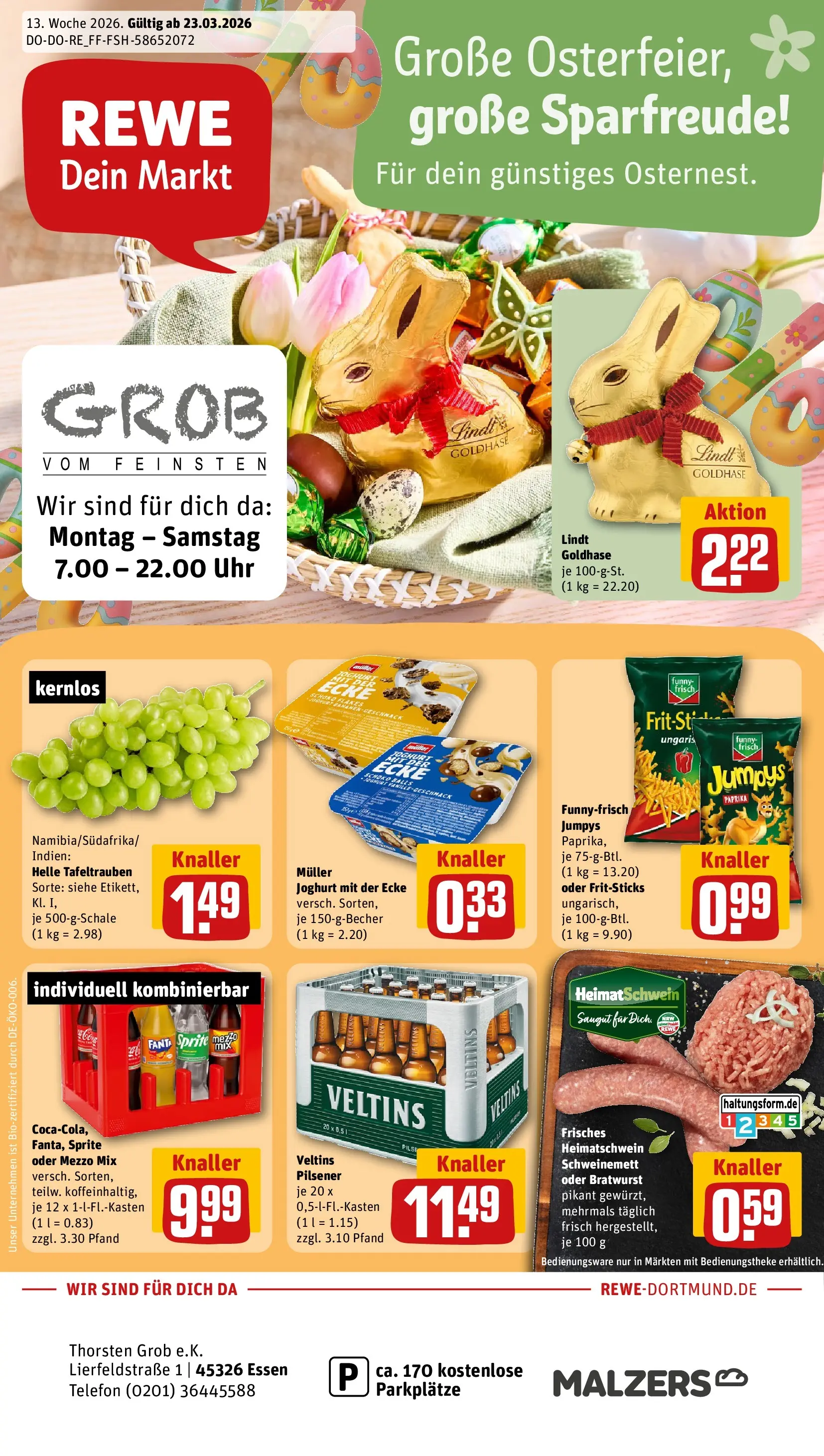 REWE Prospekt ab 23.03.2026 zum Blättern » Angebote | Seite: 1 | Produkte: Joghurt, Paprika, Lindt, Telefon