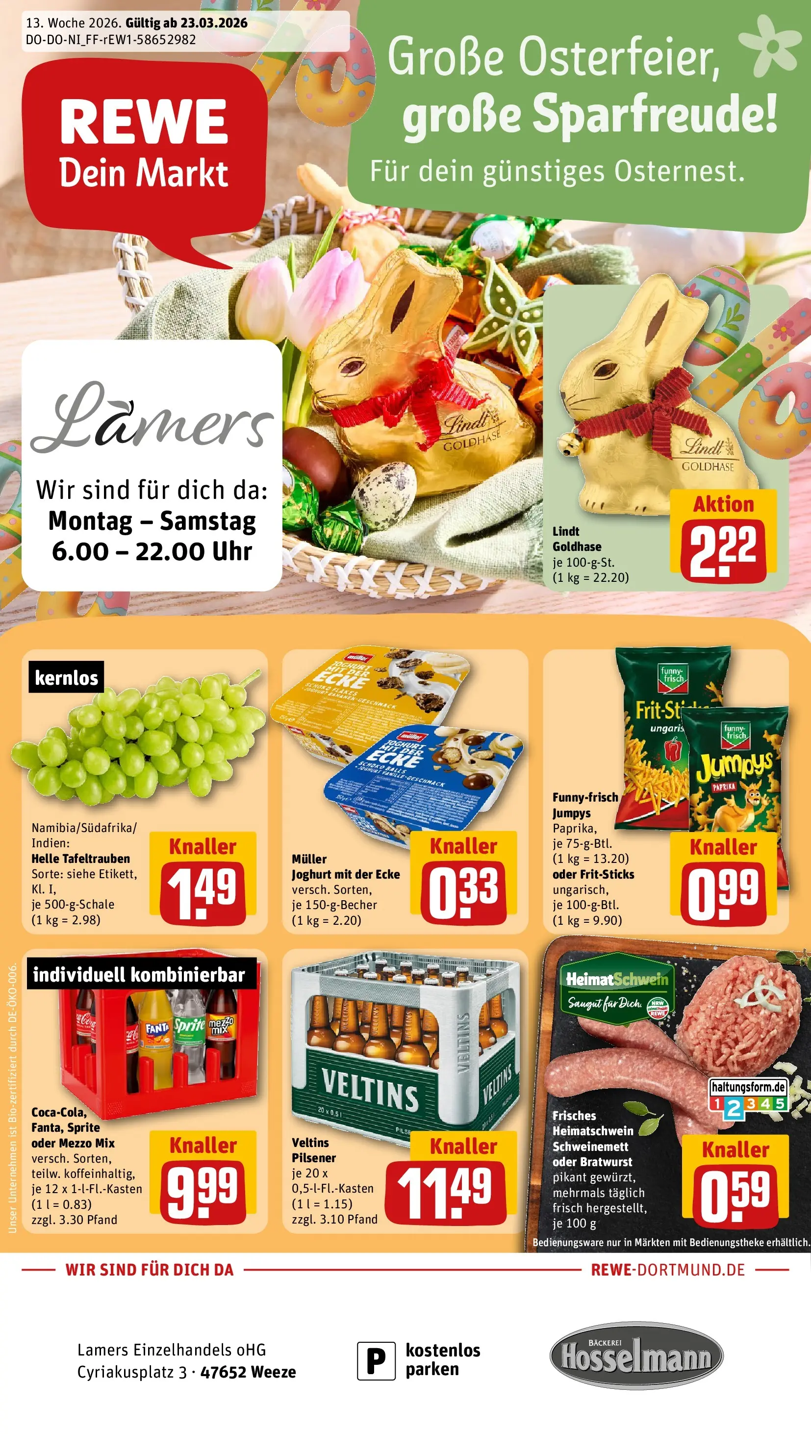 REWE Prospekt ab 23.03.2026 zum Blättern » Angebote | Seite: 1 | Produkte: Sprite, Joghurt, Bratwurst, Veltins