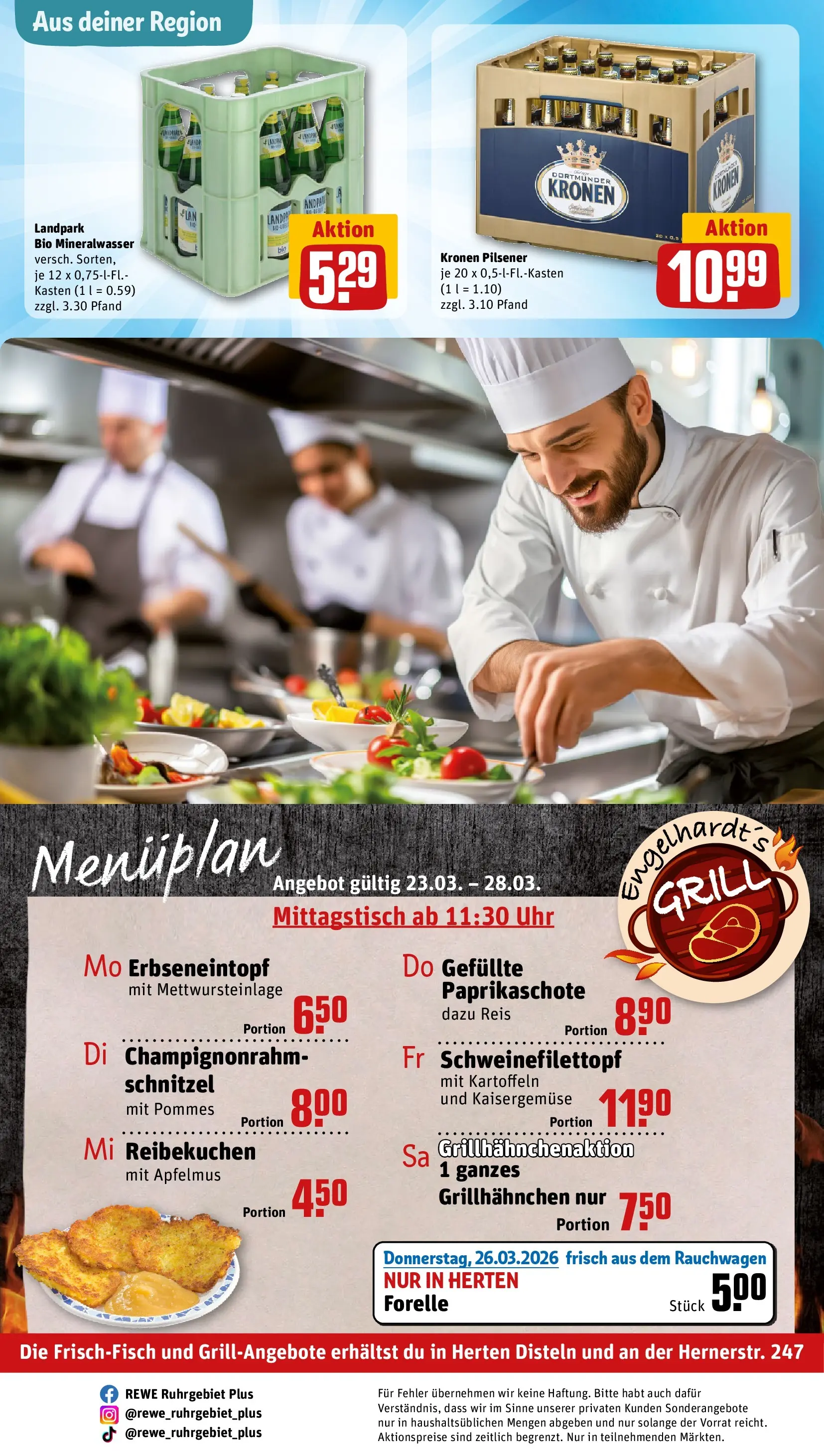 REWE Prospekt ab 23.03.2026 zum Blättern » Angebote | Seite: 31 | Produkte: Grill, Schnitzel, Kartoffeln, Uhr