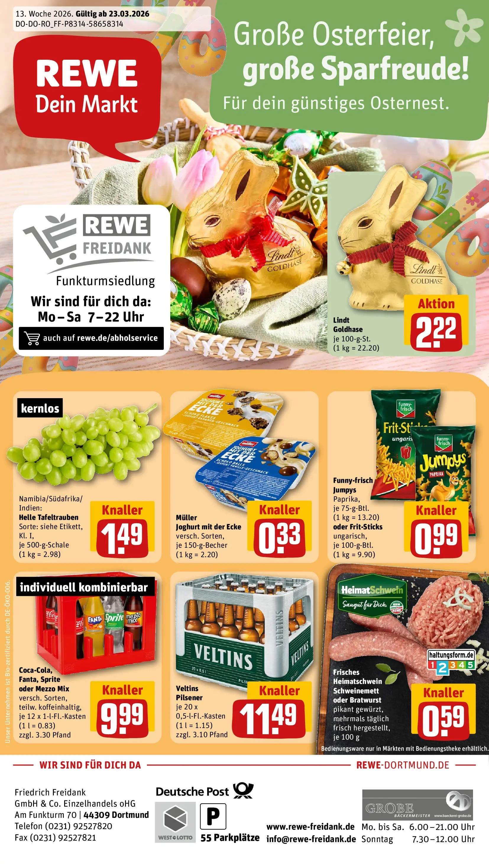 REWE Prospekt ab 23.03.2026 zum Blättern » Angebote | Seite: 1 | Produkte: Mezzo mix, Sprite, Joghurt, Veltins