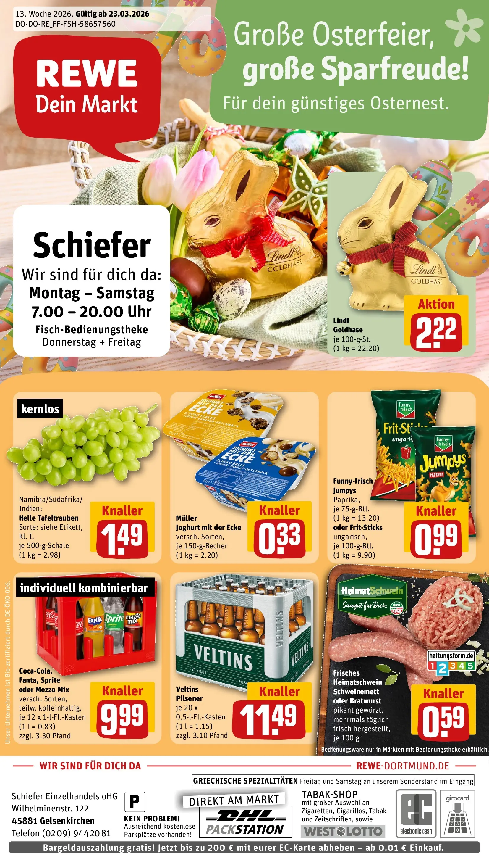 REWE Prospekt ab 23.03.2026 zum Blättern » Angebote | Seite: 1 | Produkte: Joghurt, Funny frisch, Oder mezzo mix, Lindt