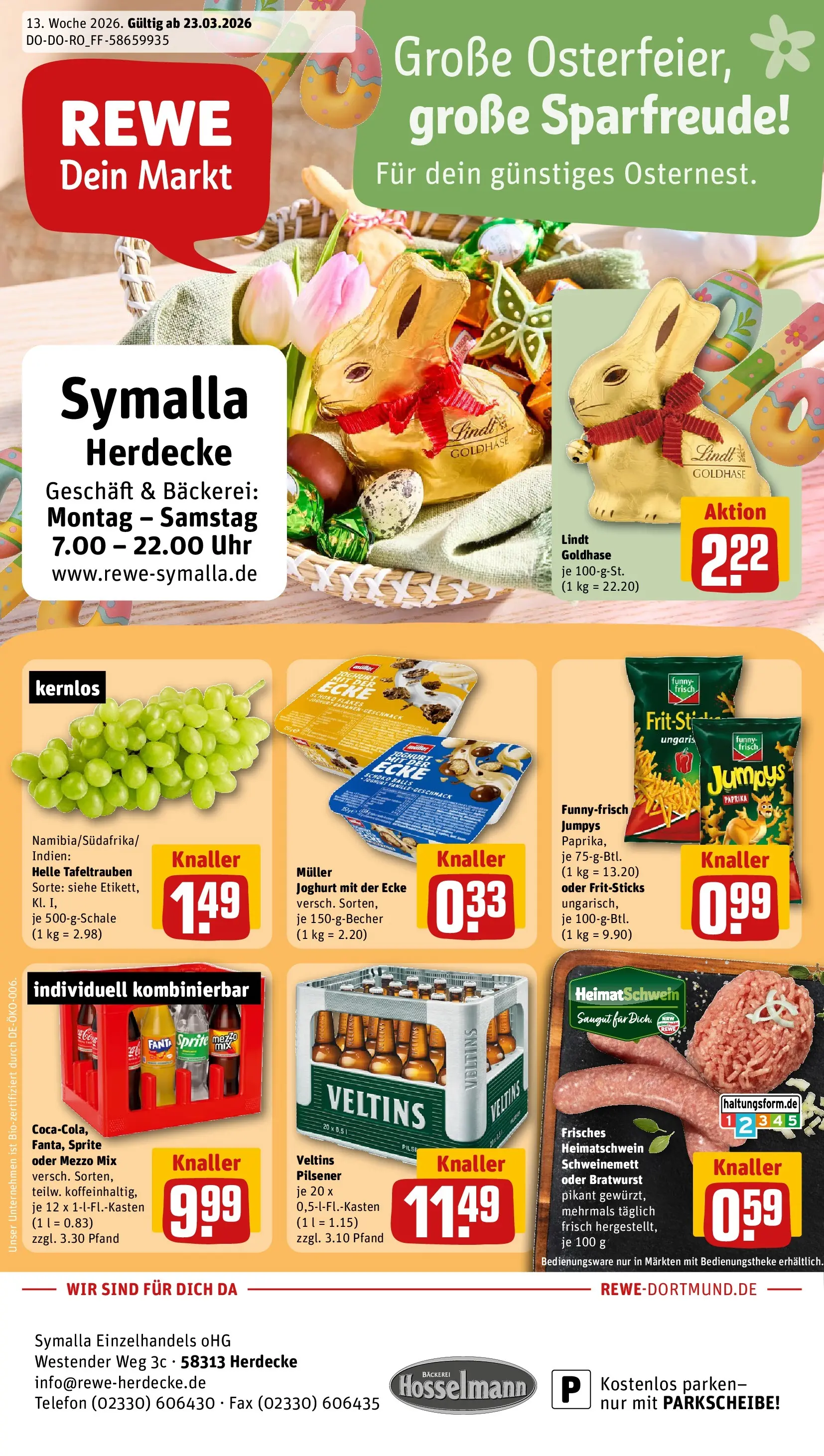 REWE Prospekt ab 23.03.2026 zum Blättern » Angebote | Seite: 1 | Produkte: Bäckerei, Oder mezzo mix, Telefon, Uhr