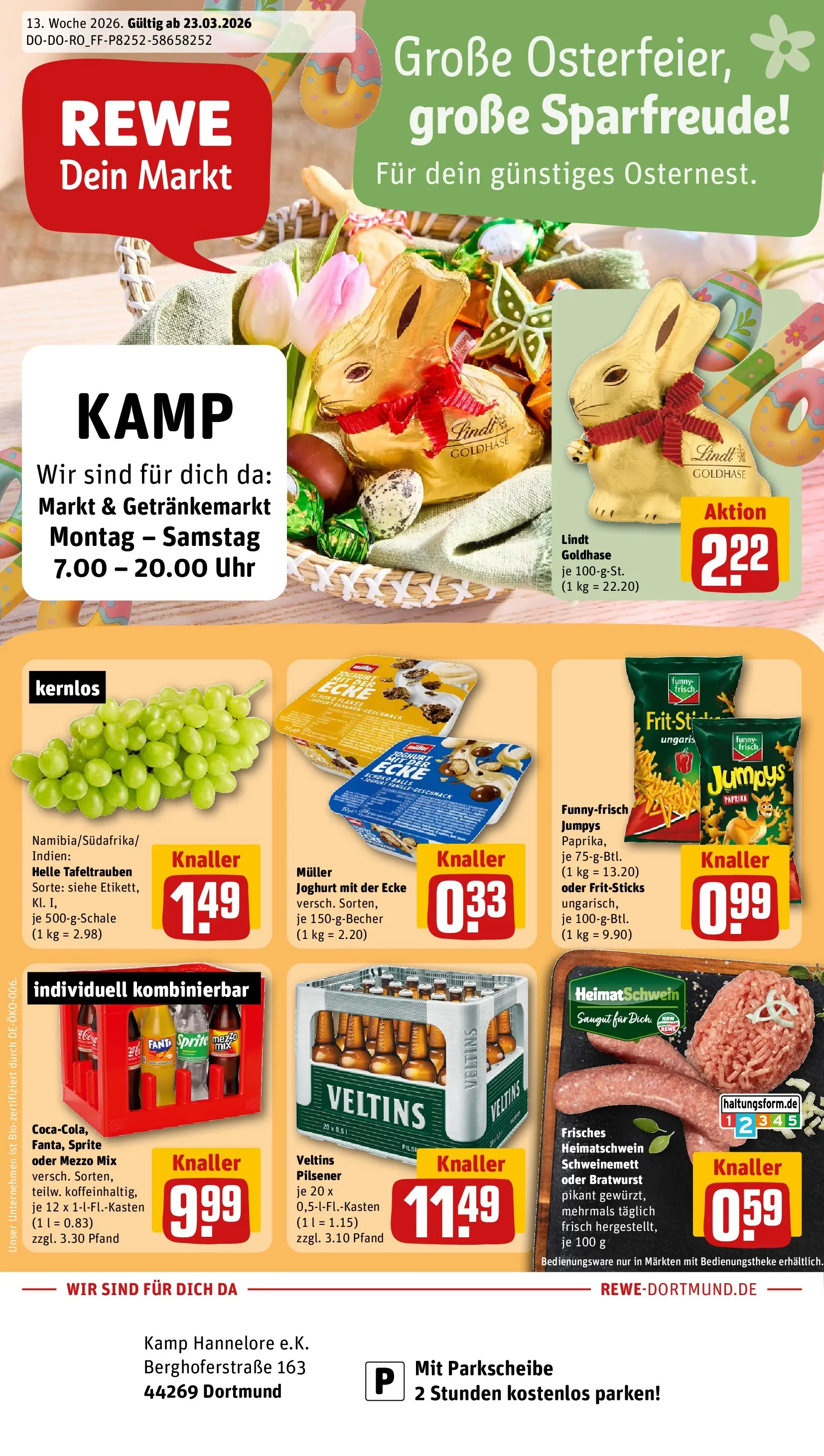 REWE Prospekt ab 23.03.2026 zum Blättern » Angebote | Seite: 1 | Produkte: Joghurt, Paprika, Lindt, Uhr