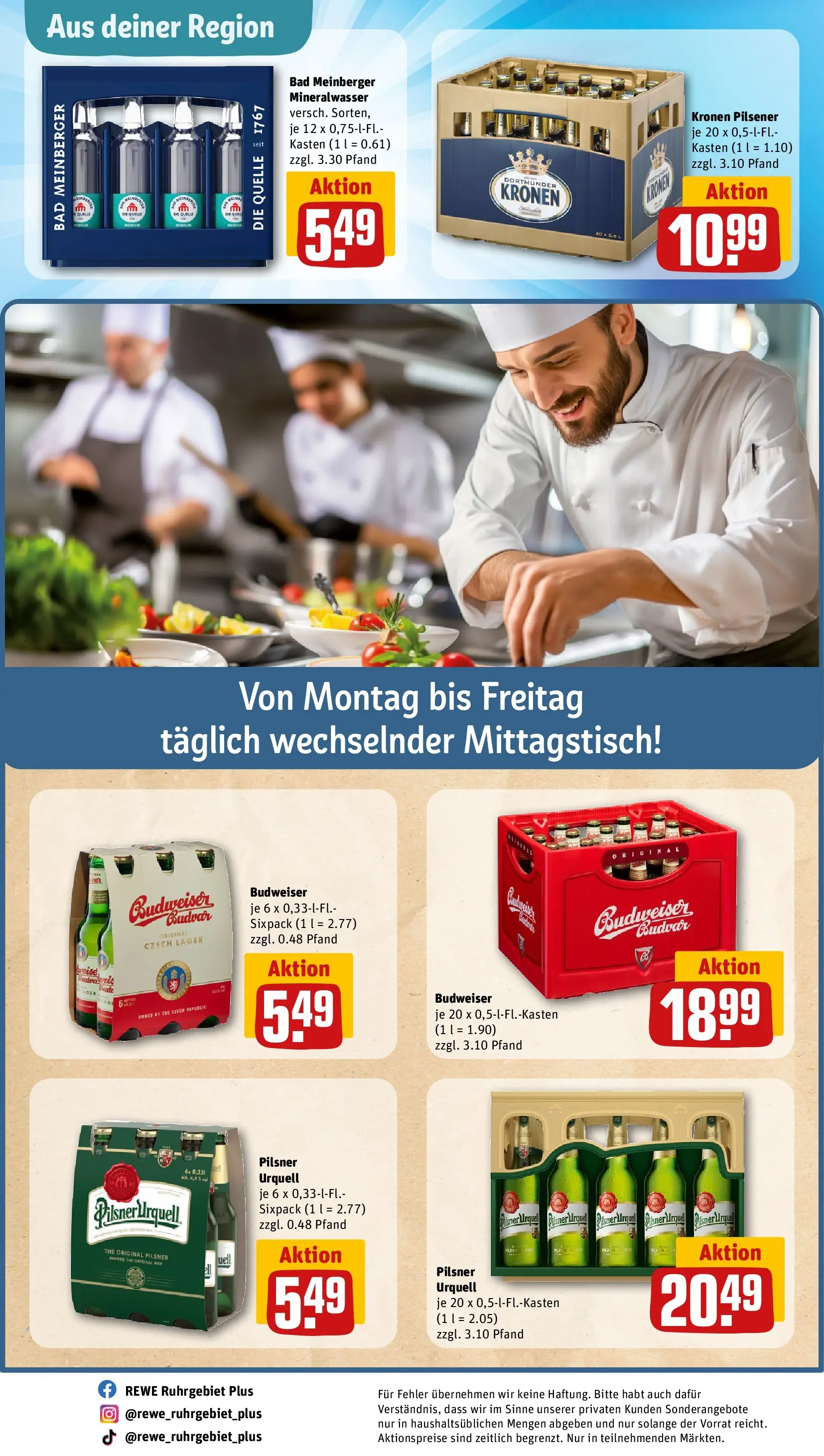 REWE Prospekt ab 23.03.2026 zum Blättern » Angebote | Seite: 31 | Produkte: Bad, Mineralwasser, Pilsner urquell, Budweiser