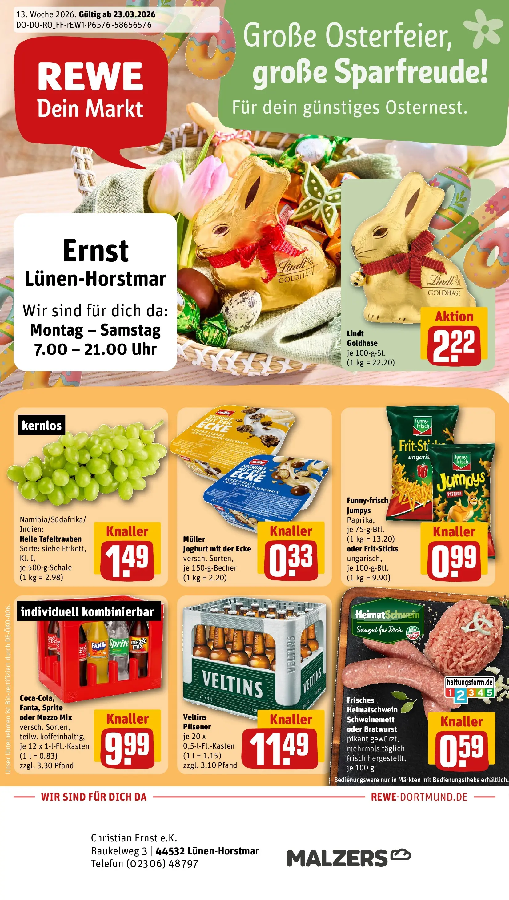 REWE Prospekt ab 23.03.2026 zum Blättern » Angebote | Seite: 1 | Produkte: Fanta, Joghurt, Telefon, Veltins